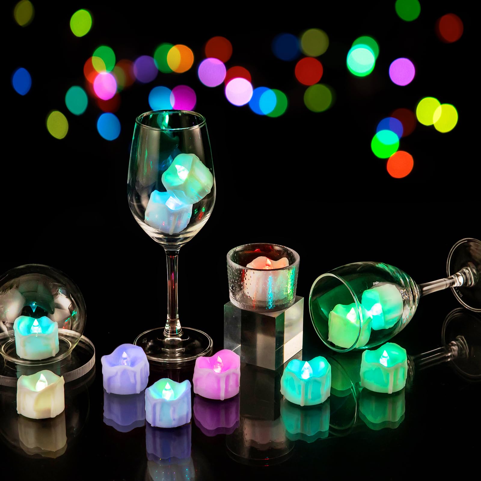 Windshell Color Changing Tealight Candles With Timer (White Base), Melting Design (Plastic), Battery Operated Multicolor Led Fla