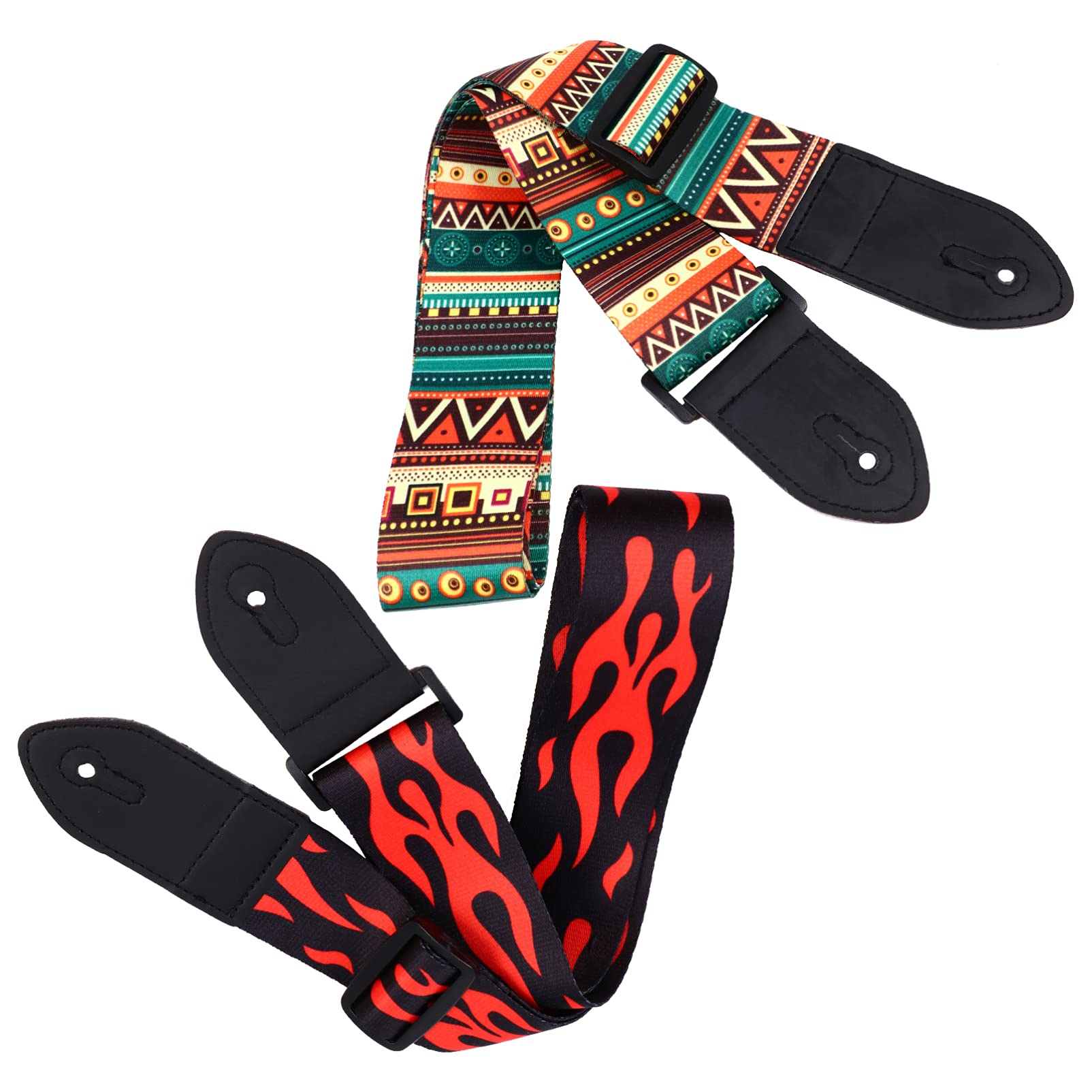 ARTIBETTER 2pcs Guitar Strap Woven Acoustic Guitar Strap Replacement Electric Guitar Bass Belt with Leather End for Electric Gui