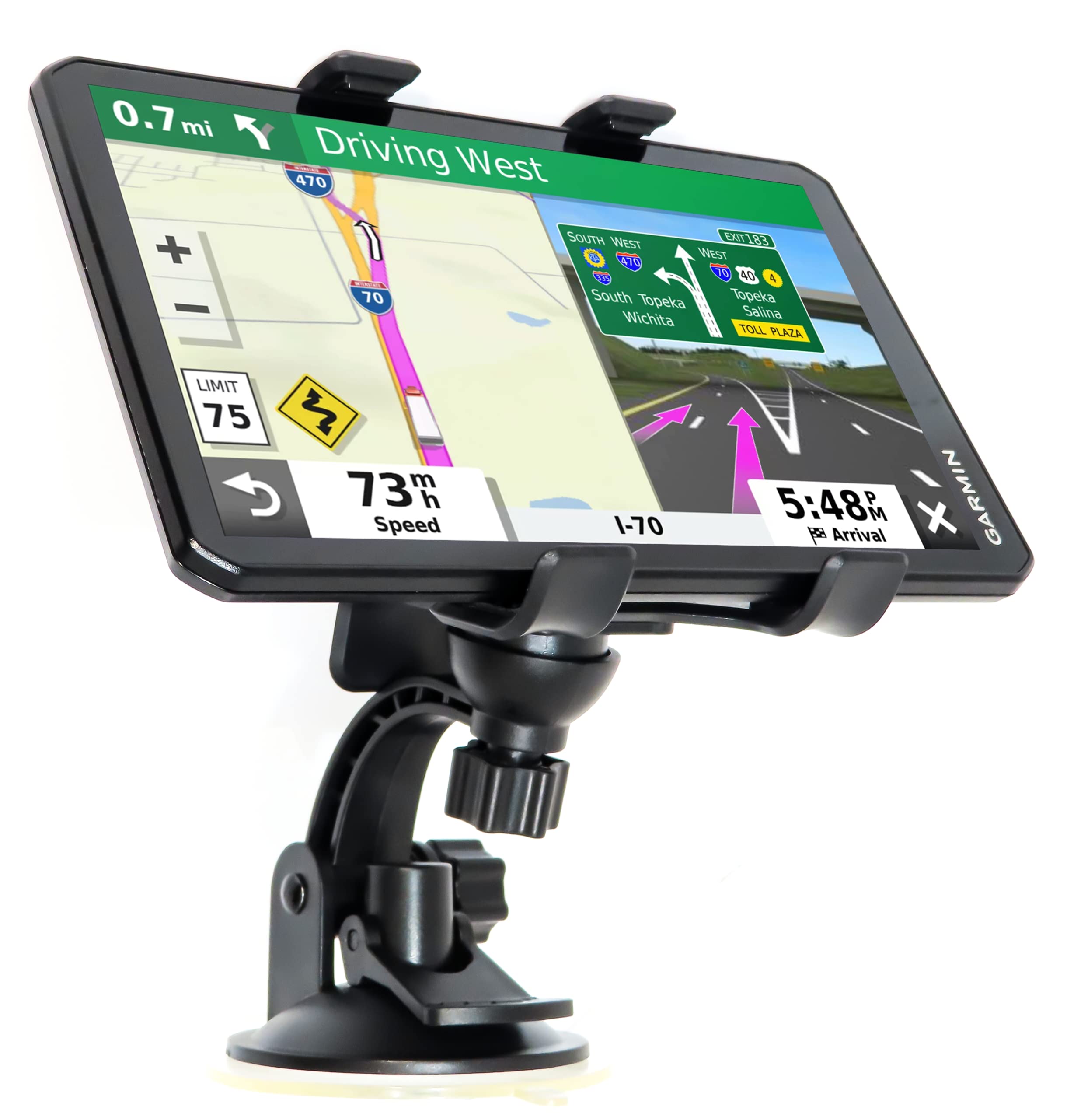 Ramtech Universal Car Gps Windshield Dual Clip Mount, Suction Cup Holder With 360 Rotating Bracket, Compatible With Rand Mcnally