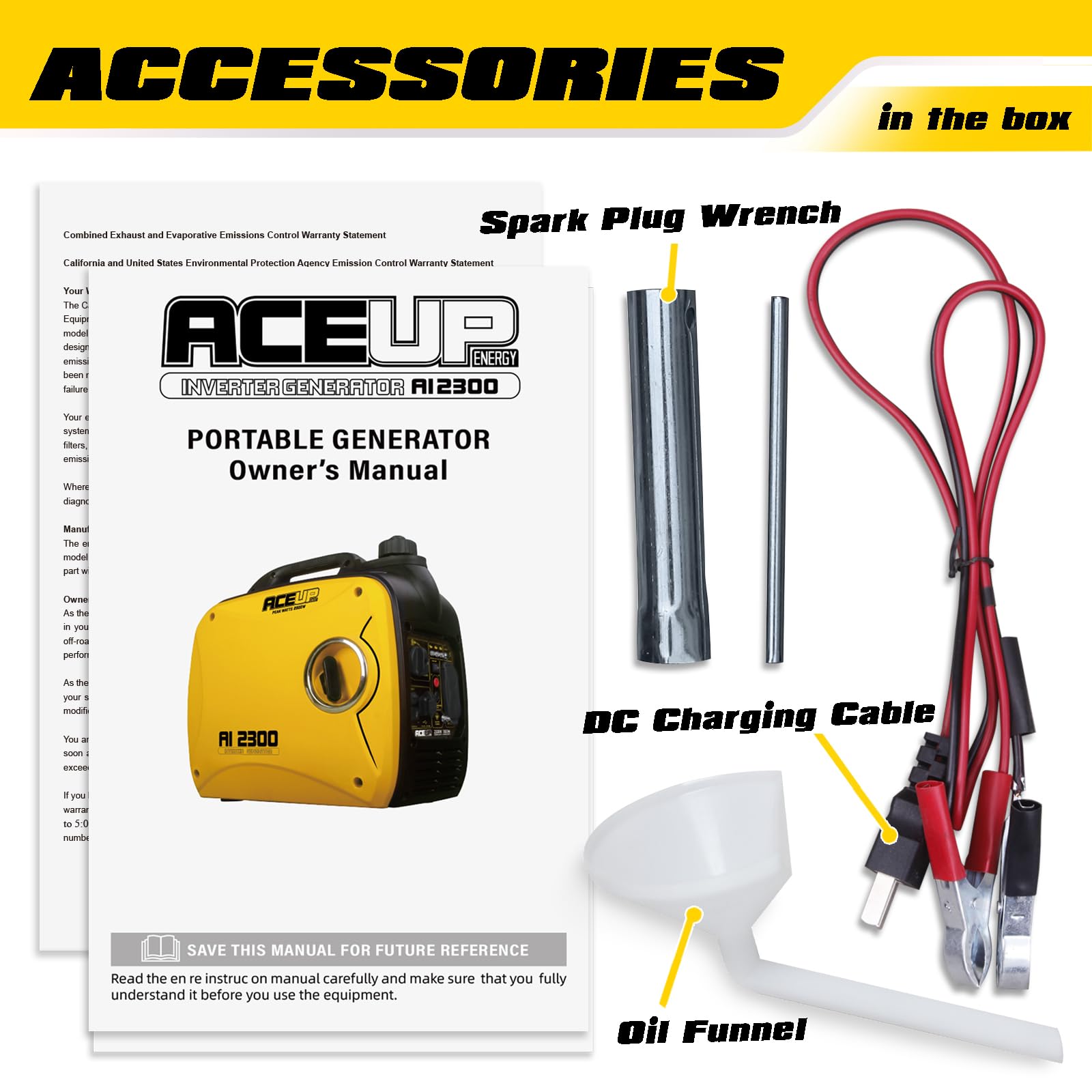 Aceup Energy 2300 Watt Portable Inverter Generator, Super Quiet Gas Generator For Home Use, Epa Compliant, Lightweight Rv Ready