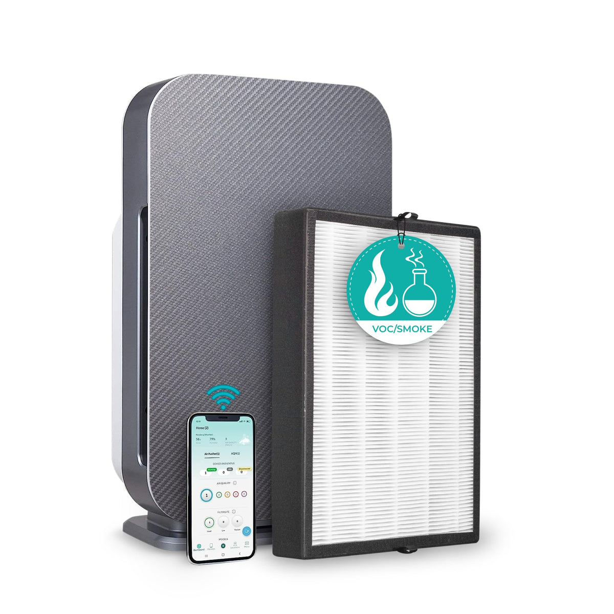 Alen Air Purifier Breathesmart 45I Hepa W/ Voc/Smoke Filter For Rooms Up To 1600 Sqft   Perfect For Bedrooms Captures Allergens