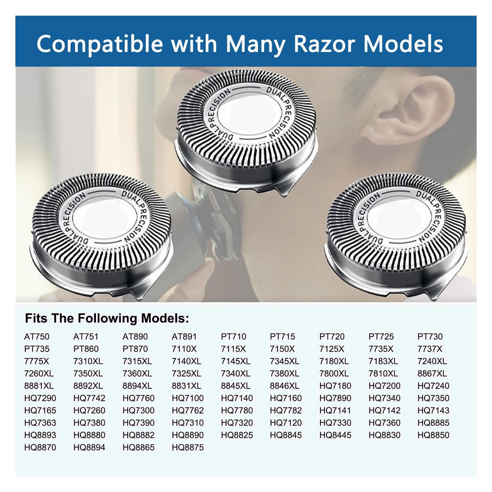 Gleway Hq8 Replacement Heads Compatible With Philips Razor And Aquatec Shavers, Hq8 Razor Blades For Pt720 At880 At810 Heads New