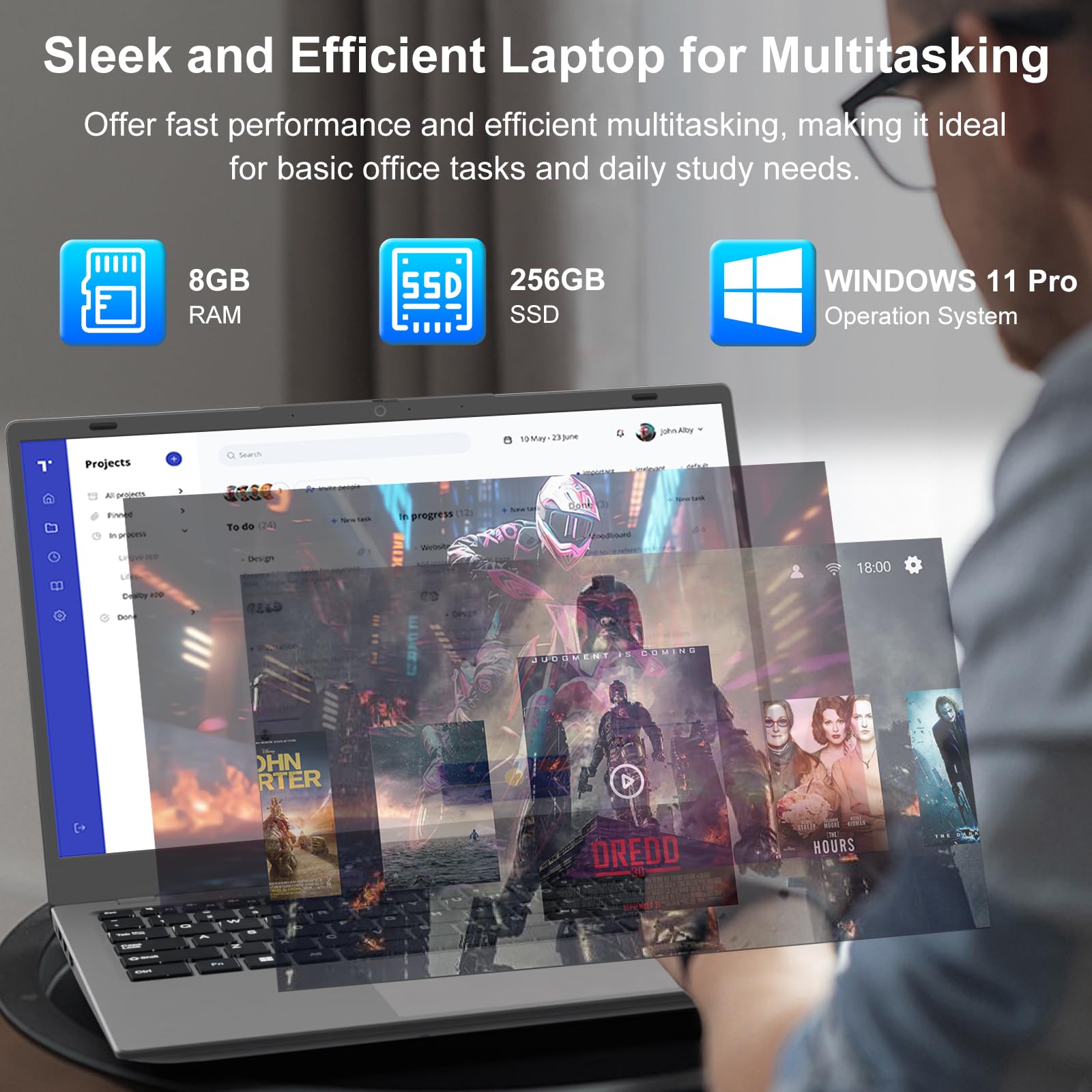 Gina 14 Inch Fhd Windows 11 Pro Laptop Computer For School College Students Business, 8Gb Ram, 256Gb Ssd, Dual-Core Intel Celero