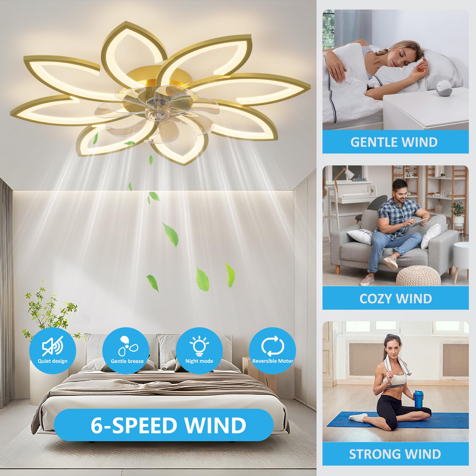 Spevch 35'' Ceiling Fans With Lights, Modern Ceiling Fan With Lights And Remote, Dimmable Bladeless Ceiling Fans Led Light, Low