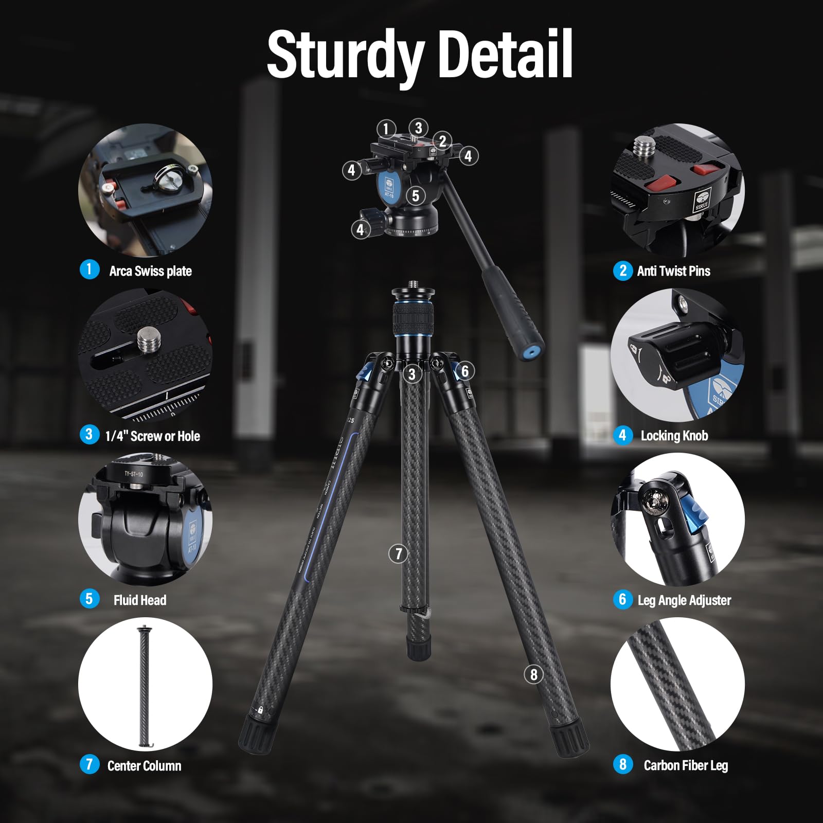 Sirui Carbon Fiber Tripod Lightweight 2Lbs With Panoramic Fluid Head, 59.8� Compact Camera Tripod Quick Release Leg Setup, Reversible Center Column, Reverse Folding Legs, Max Load 11Lbs   Traveler X