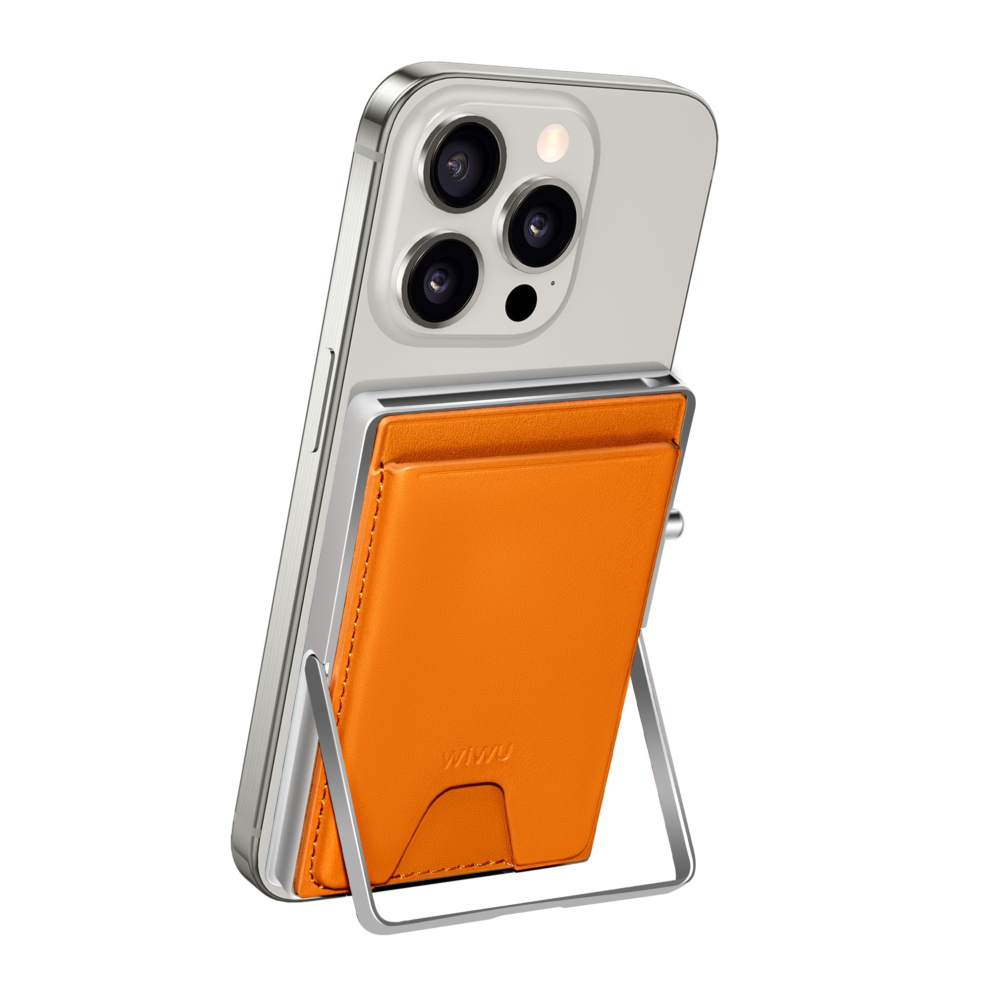 WIWU Magnetic Wallet 7 Card Holder with Adjustable Stand RFID Blocking Ultra Lightweight Thin Metal Leather Travel Wallet for iP