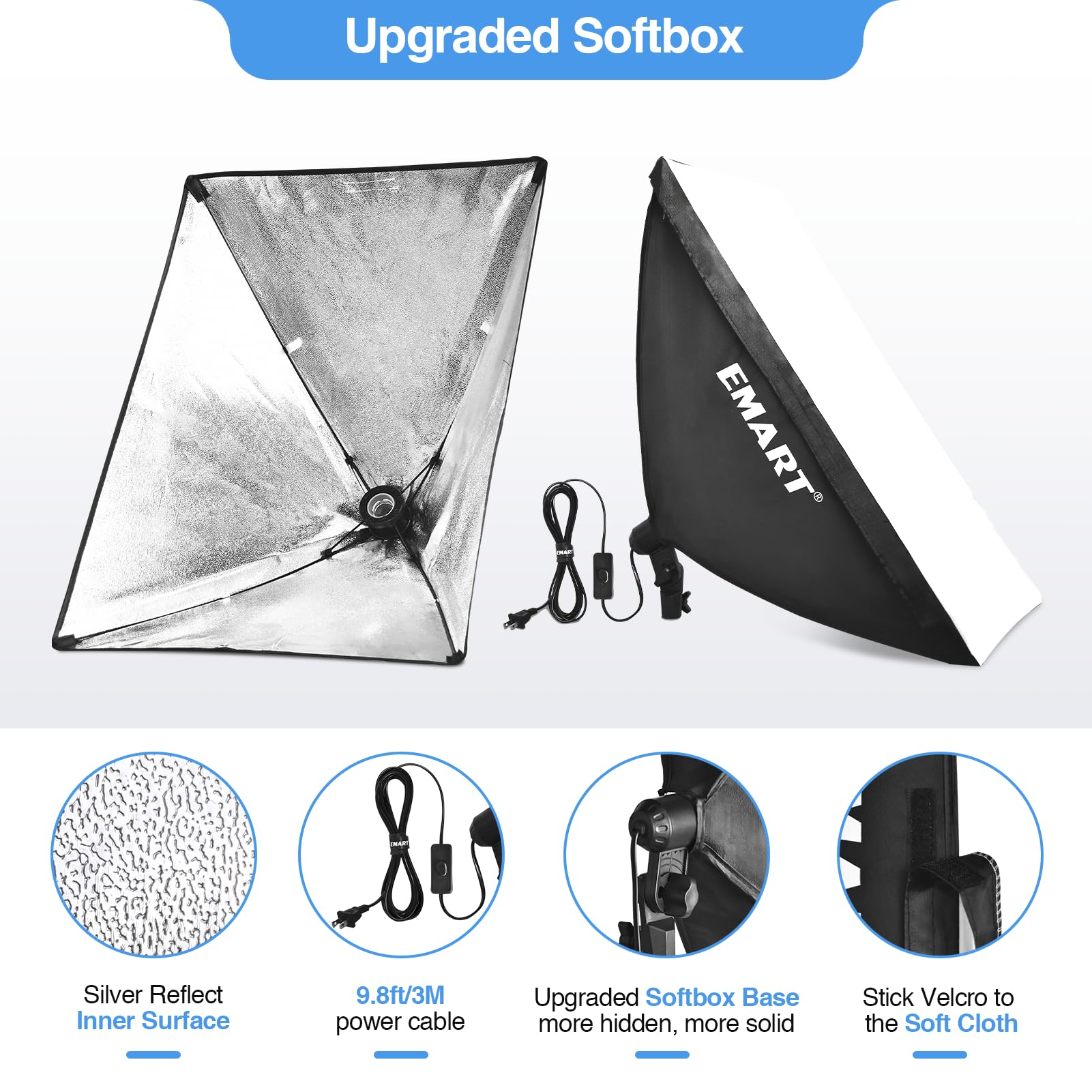 Emart Softbox Lighting Kit, 20''X28'' Soft Box Lights Photography Accessories With 125W 5500K Cfl Light Bulbs, Professional Came