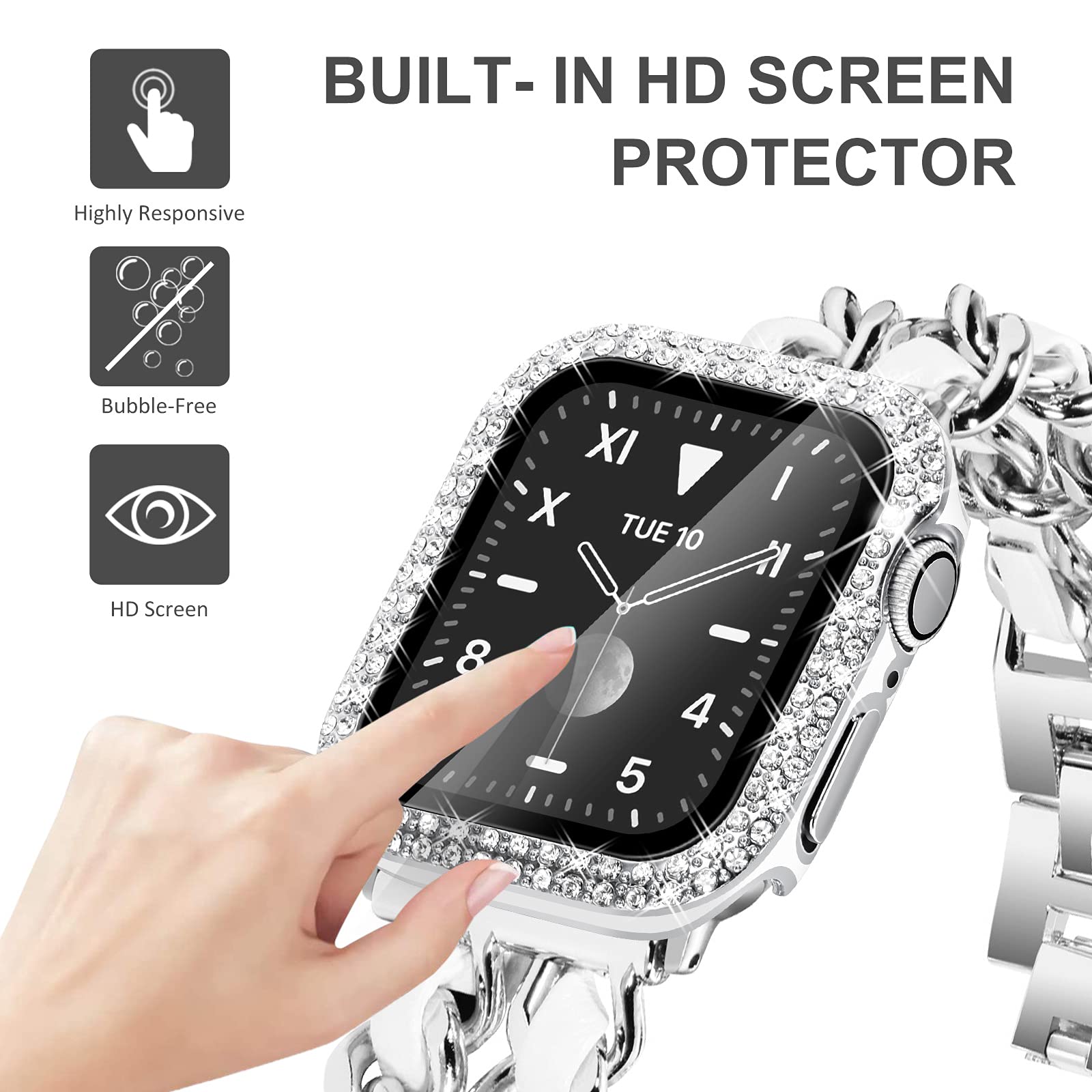 Kades Compatible For Bling Apple Watch Protective Case With Built In Screen Protector For Apple Watch 42Mm Iwatch Series 3 2 1 (