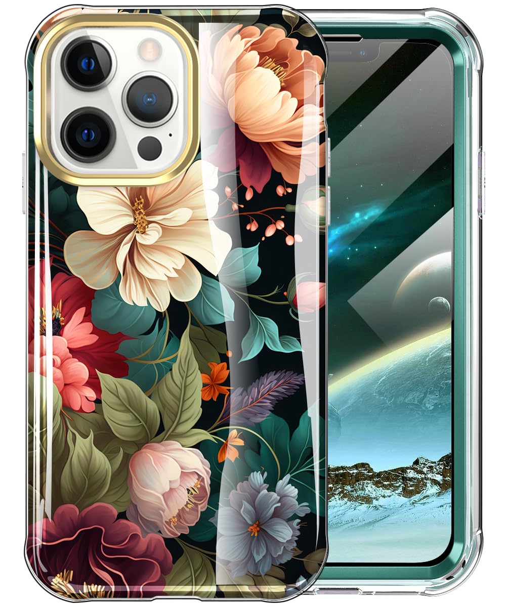Turquiase Cute Flower Case For Iphone 13 Pro 6.1 Inch Built With Screen Protector, Lightweight And Stylish Full Body Shockproof