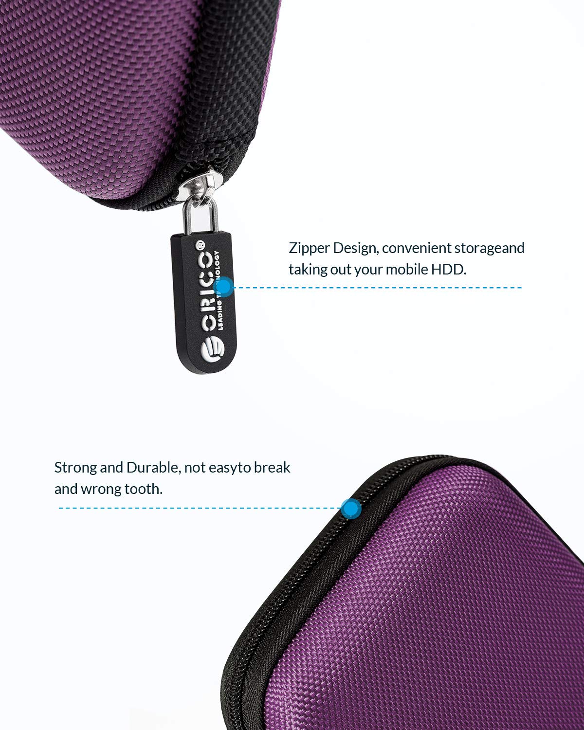 ORICO Hard Drive Case 2.5 inch External Drive Storage Carrying Bag Waterproof Shockproof with Inner Size 5.5x3.5x1.0inch for Organizing HDD and Electronic Accessories, Purple(PHD 25)