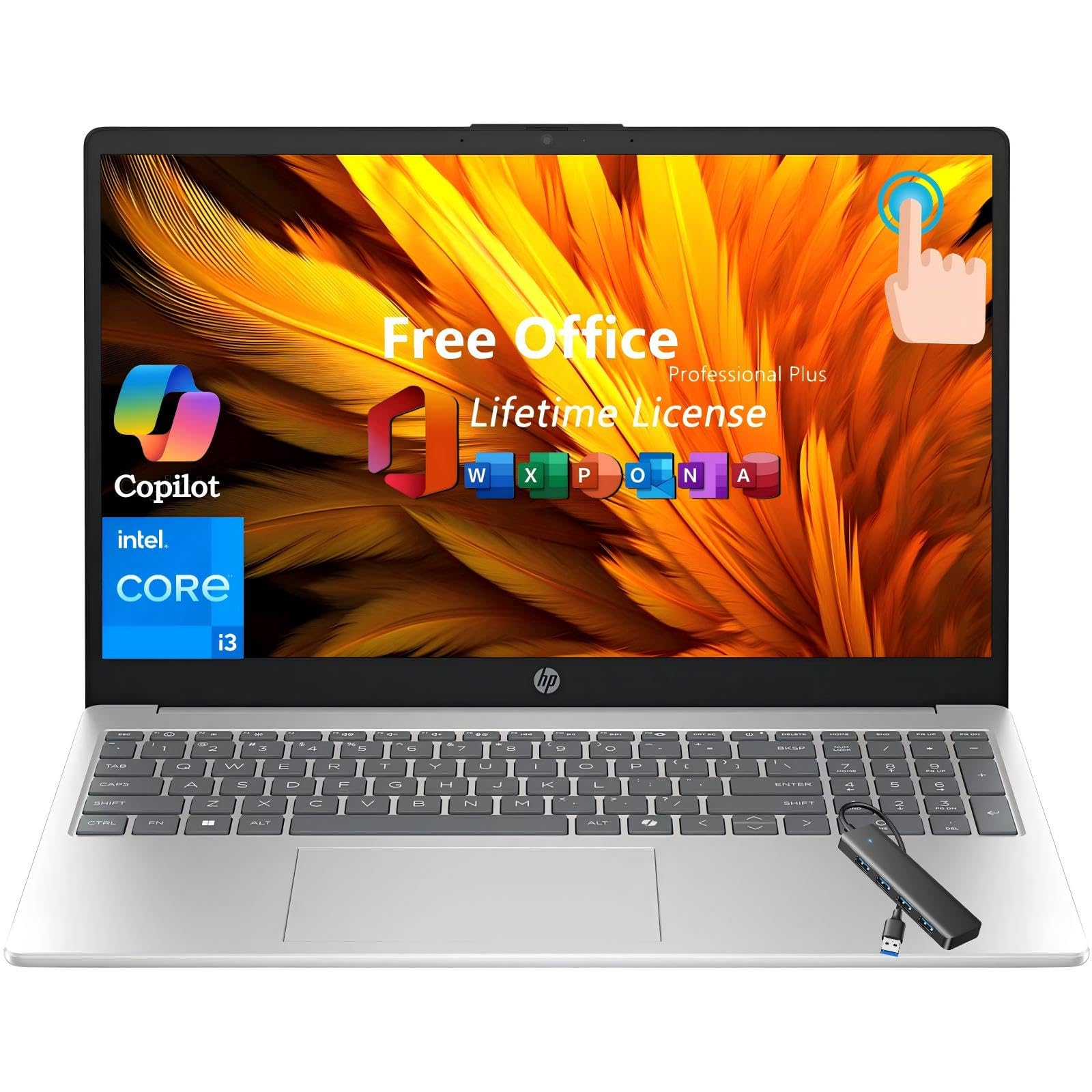 HP 2025 New Touchscreen Laptop Computer, Intel 13th Core i3-1315U(Up to 4.5GHz), 15.6 HD Touch Display, 32GB RAM, 1TB SSD, Wi-Fi
