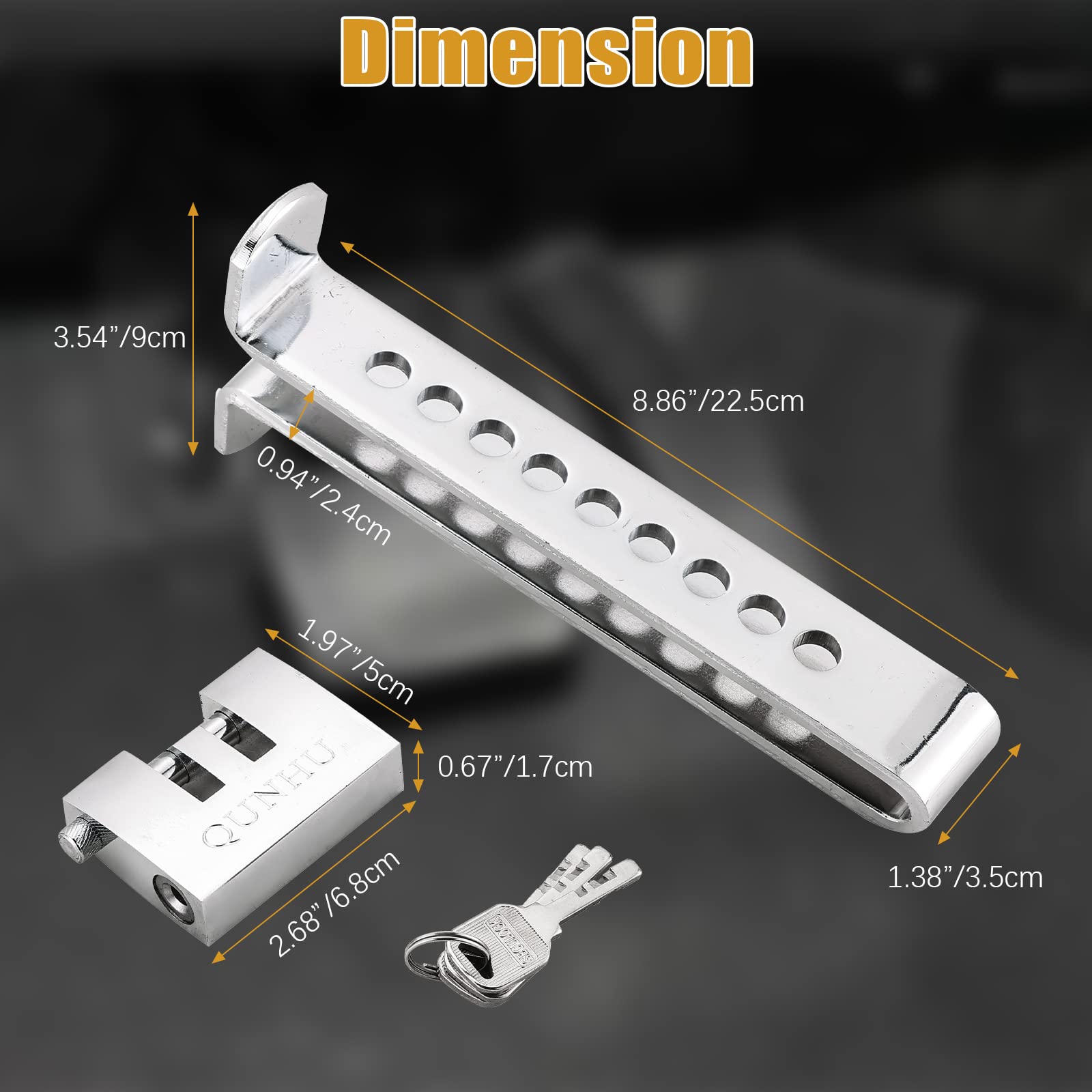 Flk Tech Anti Theft Brake Clutch Lock, Stainless Steel Clutch Lock Accelerator Lock, 9 Hole Adjustable Brake Pedal Lock With 3 K