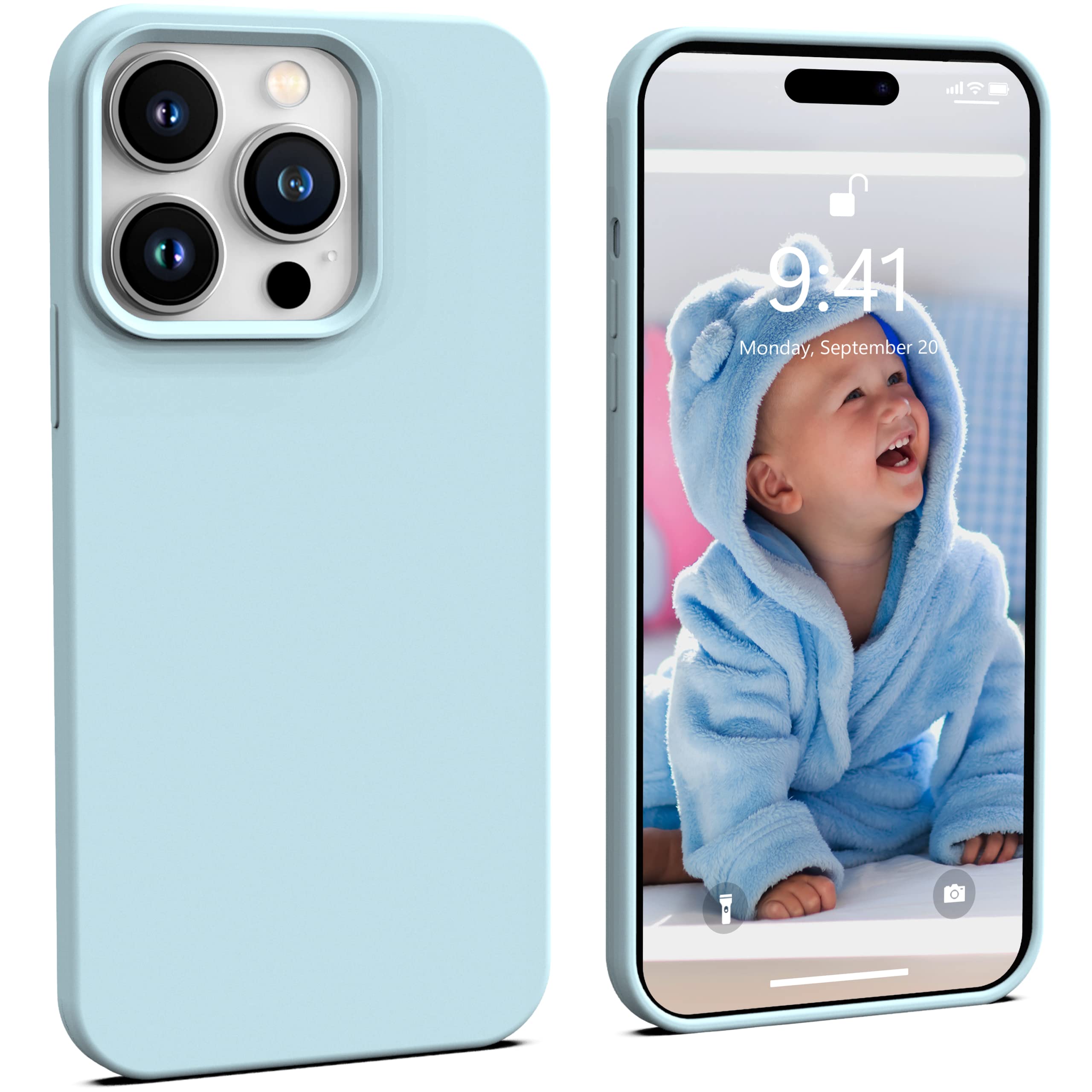 Icesword Iphone 14 Pro Case Baby Blue (2022), Liquid Silicone Case Phone Cover Slim Protective,Soft Anti Scratch Microfiber Lini