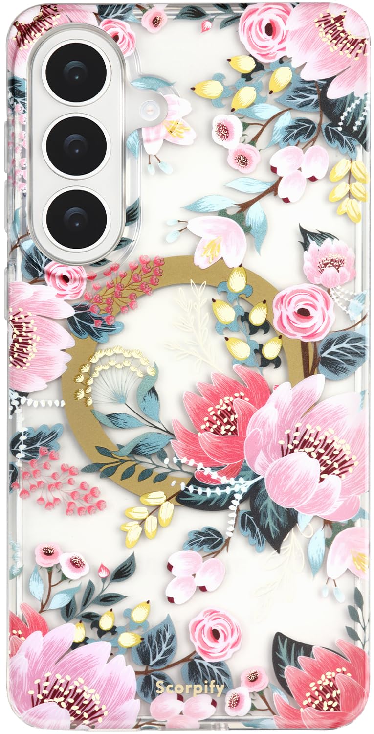 SCORPIFY Compatible with Samsung Galaxy S26 Plus Case [Compatible with MagSafe] for Pink Epiphyllum Floral Design, Cute Magnetic