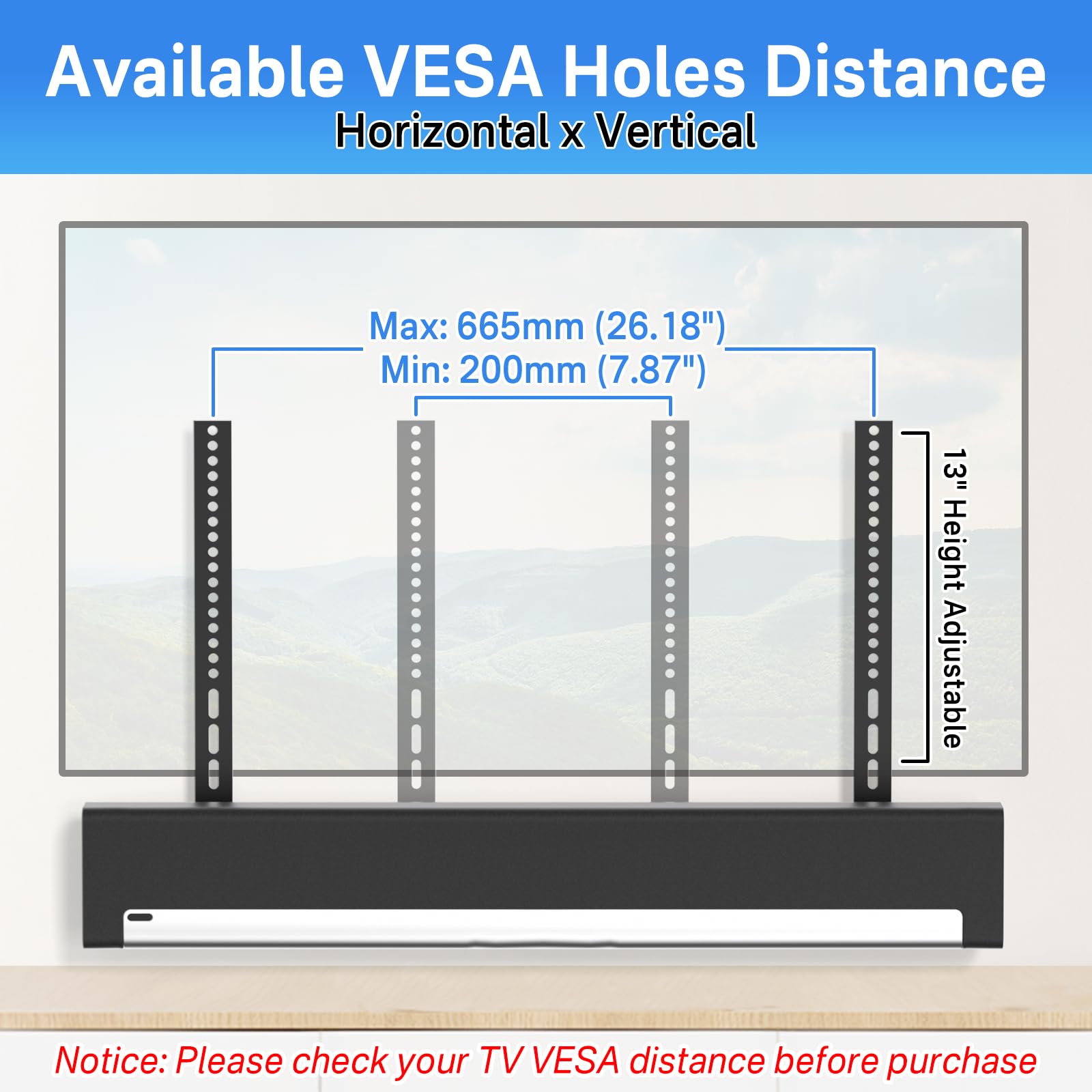Yibracki Upgrade Height Adjustable Soundbar Tv Mount For Sonos Playbar Mount Under Or Above Tv With Hardware Kits Easy To Instal