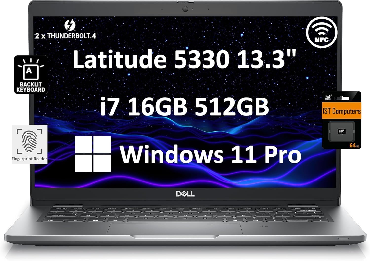 Dell Latitude 5330 Business Laptop (13.3 FHD, Intel 10-Core i7-1265U Vpro, 16GB RAM, 512GB SSD, IST Card) 2 x Thunderbolt 4, Bac