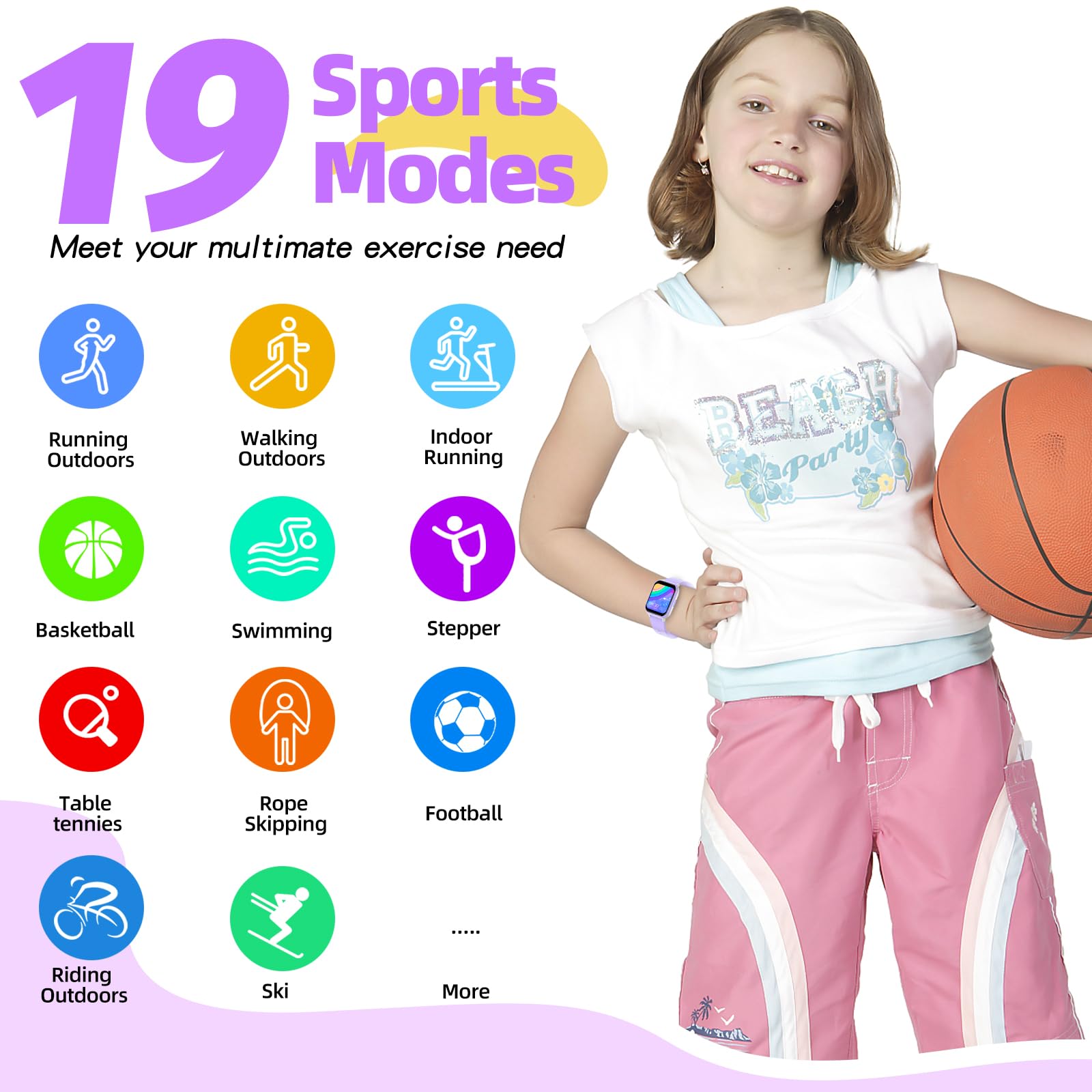 Yousoku Kids Smart Watch Girls Boys, Fitness Tracker For Kids, 1.5 Inch Diy Dial, 19 Sport Mode, Sleep Monitor, Pedometers, Hear