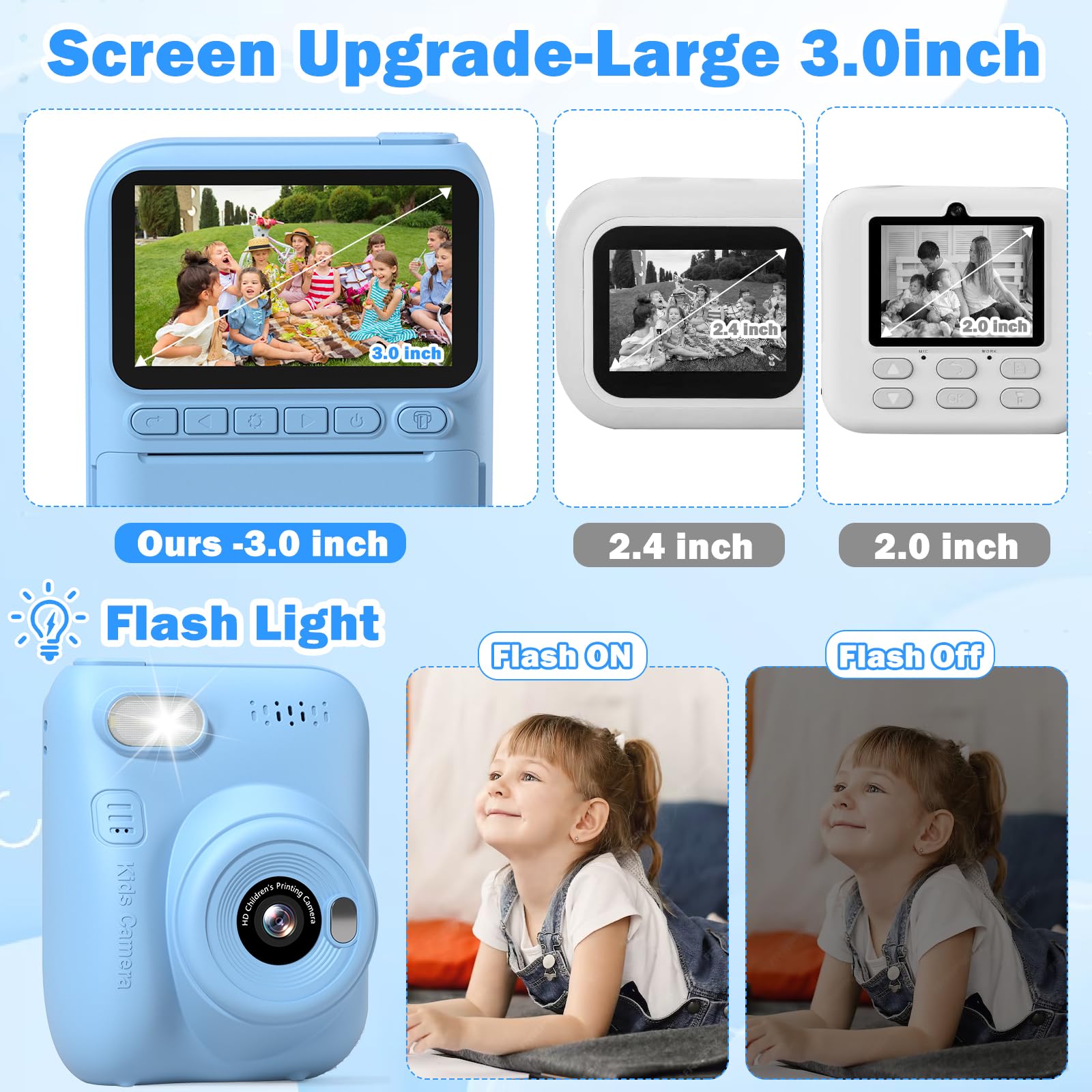 Kids Camera Instant Print, 3.0 Inch Hd Screen, Toddler Camera With Printing Paper, 1080P Video Kids Digital Camera, Birthday Gif