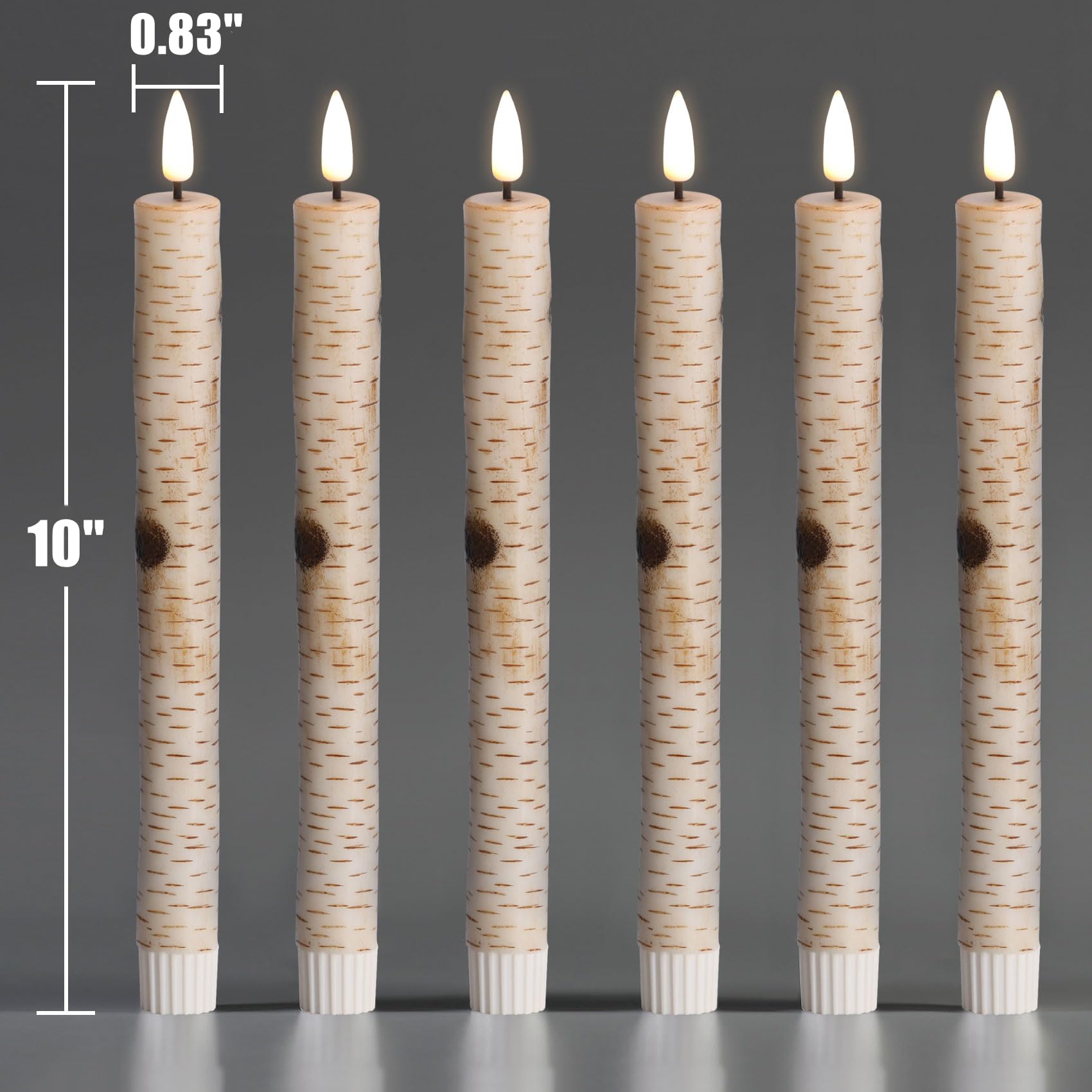 Girimax Birch Bark Flameless Taper Candles With Remote, Flickering Battery Operated Led Candlesticks Set Of 6