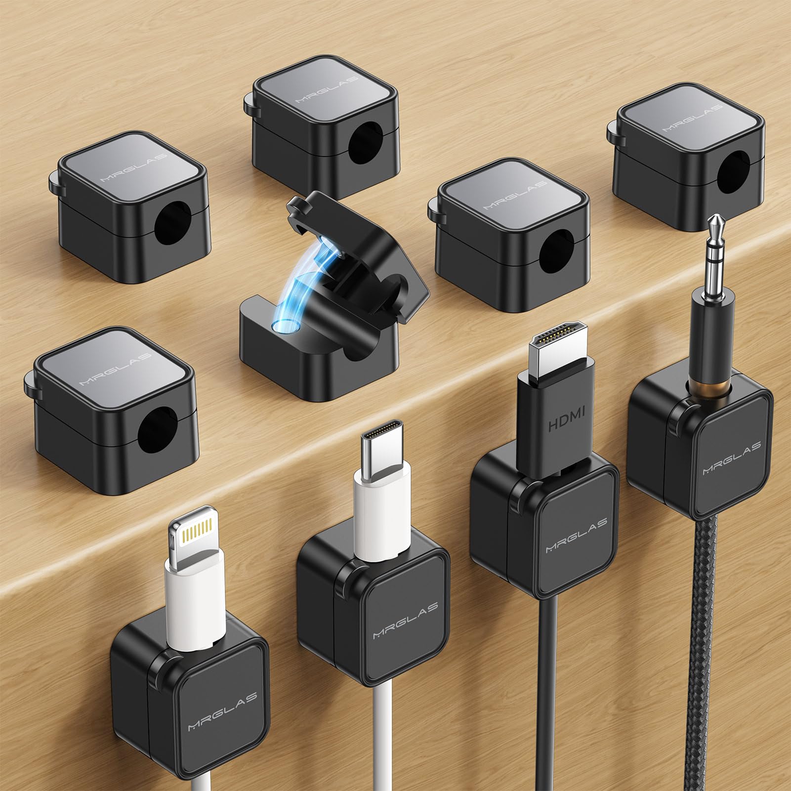Mrglas 10 Pack Magnetic Cable Management Cord Organizer,[1S Lock] Cable Holder Clips  Desk Cable Clips [Cable Smooth Adjustable]