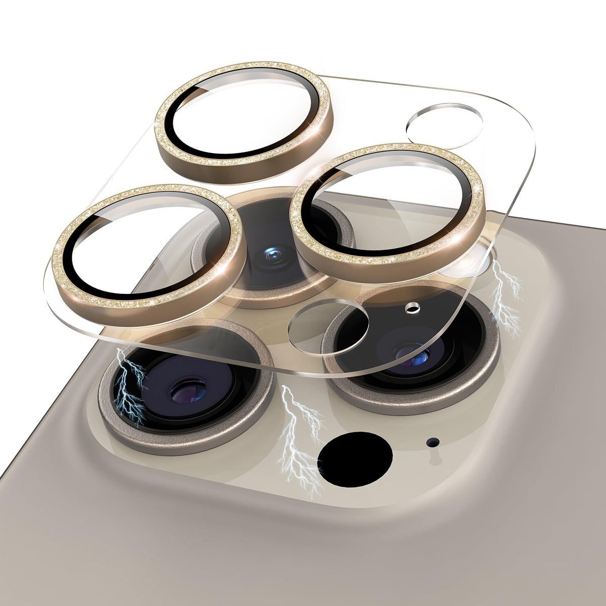 Kanosan For Iphone 15 Pro/Iphone 15 Pro Max Glitter Camera Lens Protector, Clear Acrylic Plus Aluminium Alloy Ring 9H Tempered G
