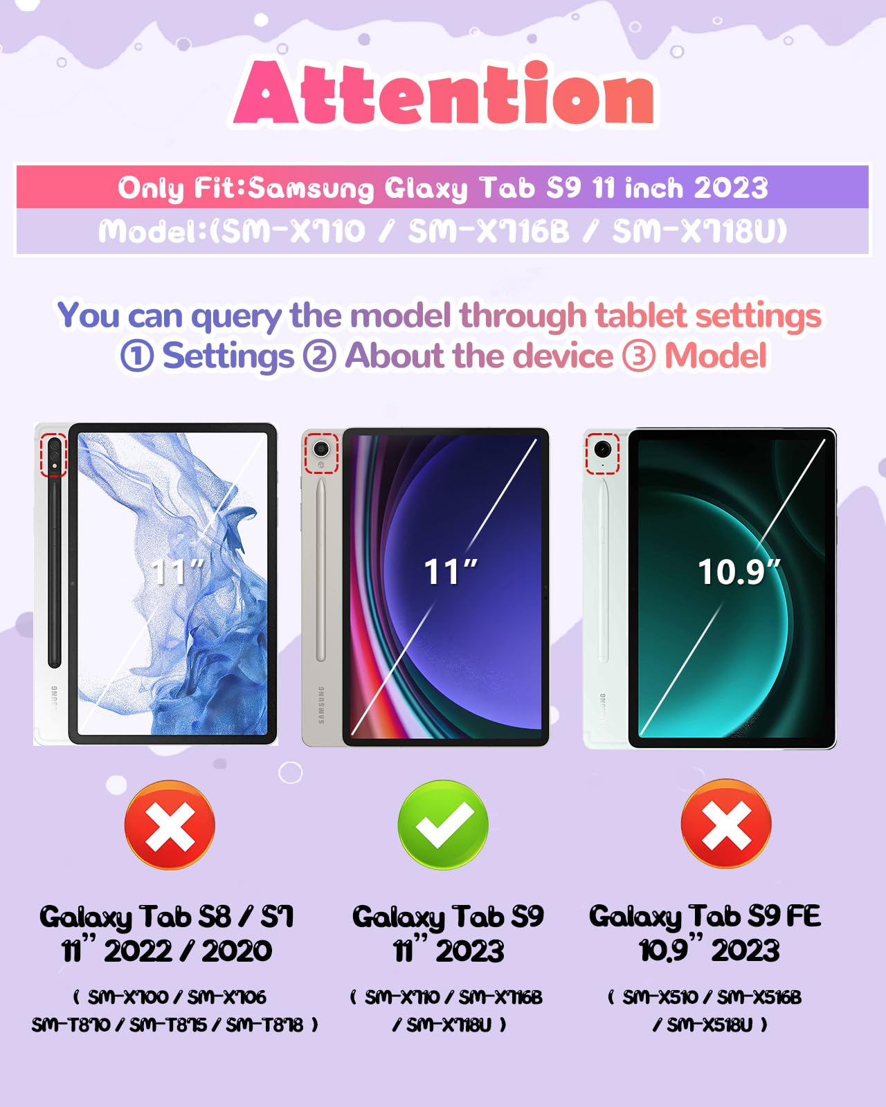 Wazzasoft For Samsung Galaxy Tab S9 Case 11    Case Girls Cute Cat Kawaii Cover Girly 3D Cartoon Women Kitten With Rotating Hand