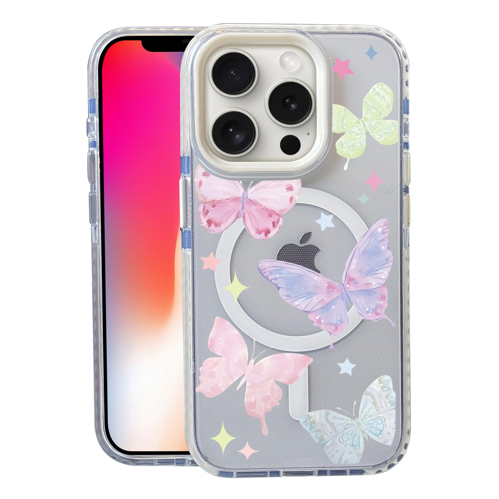 Nimeey Colorful Butterfly for iPhone 13 Pro Case, MagSafe Compatible,Matte Soft Slim Shockproof Cover,Anti-Fingerprint,Anti-Yell