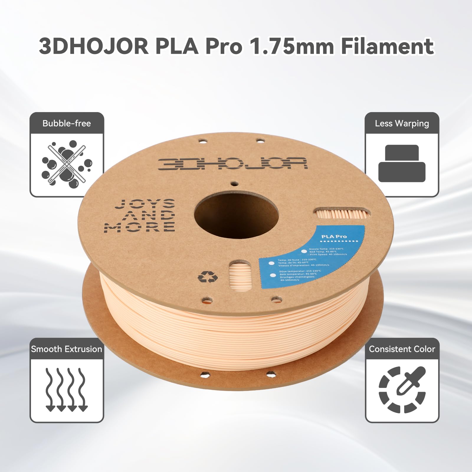 3Dhojor Pla Pro (Pla+) Filament 1.75Mm, 3D Printer Filament, Cardboard Spool, +/- 0.03Mm Accuracy, Beige, 1Kg