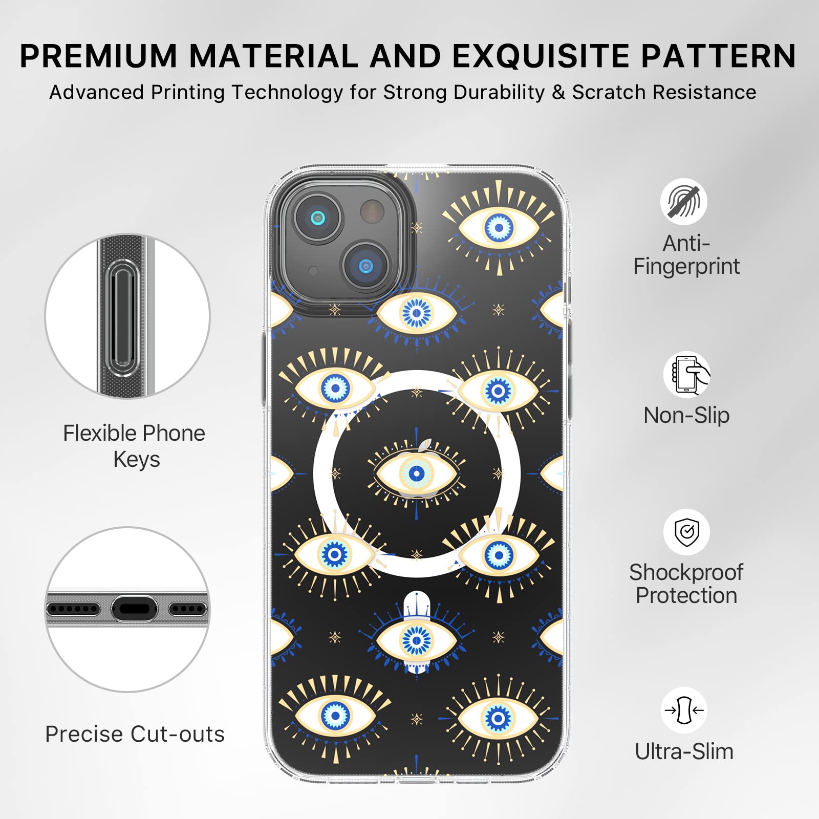 M MYBAT PRO Magnetic Phone Case iPhone 14 6.1 inch MagSafe Compatible TPU Evil Eye Crystal Mood Series Shockproof Ultra-Thin