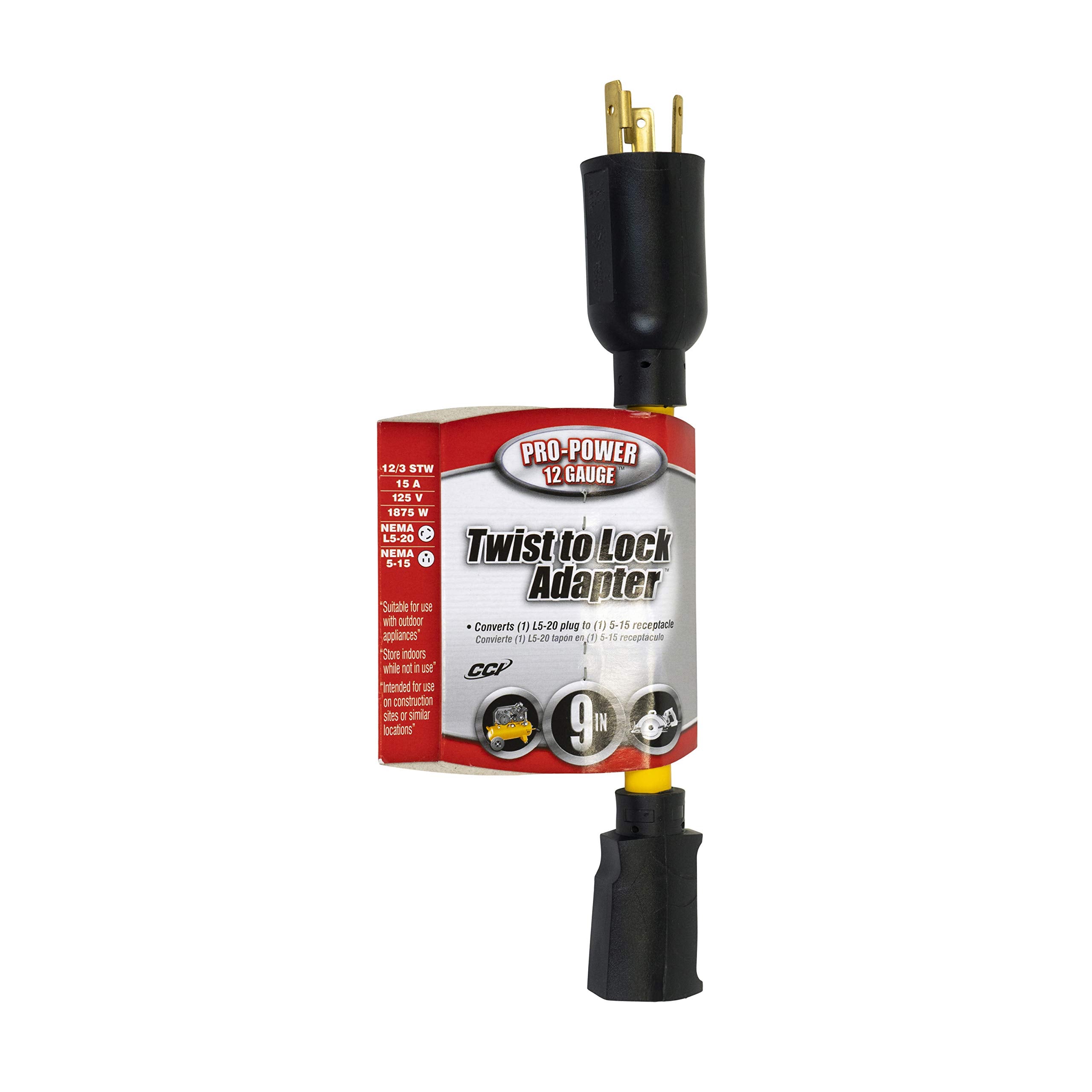 Southwire Twist To Lock 9 Inch 20 Amp 125 Volt Cord Adapter, 12 Gauge, 3 Conductor, Stw