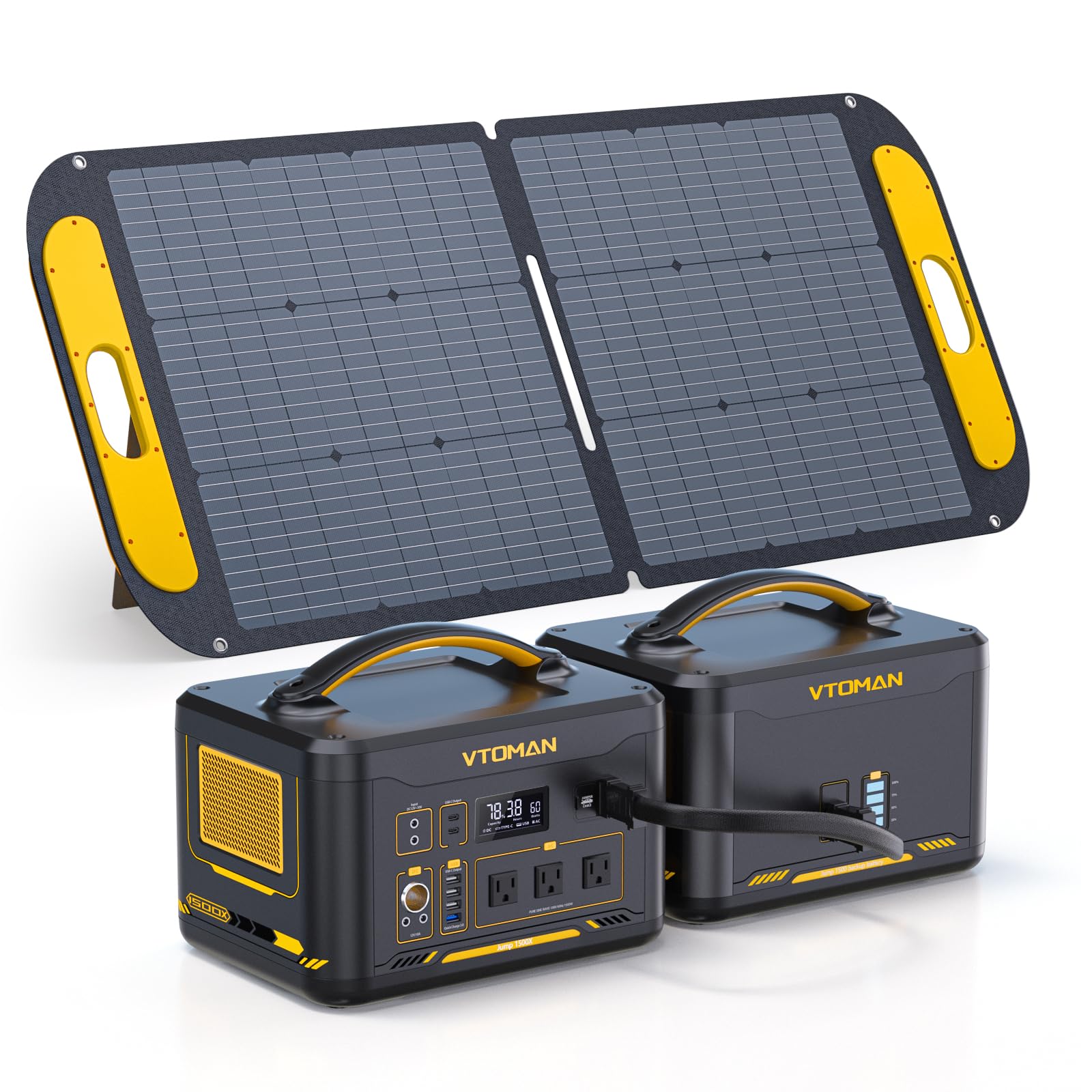 Vtoman 2376Wh Portable Power Station Bundle With Extra Battery & 110W Solar Panel Included, Up To 3000W Solar Generator For Home