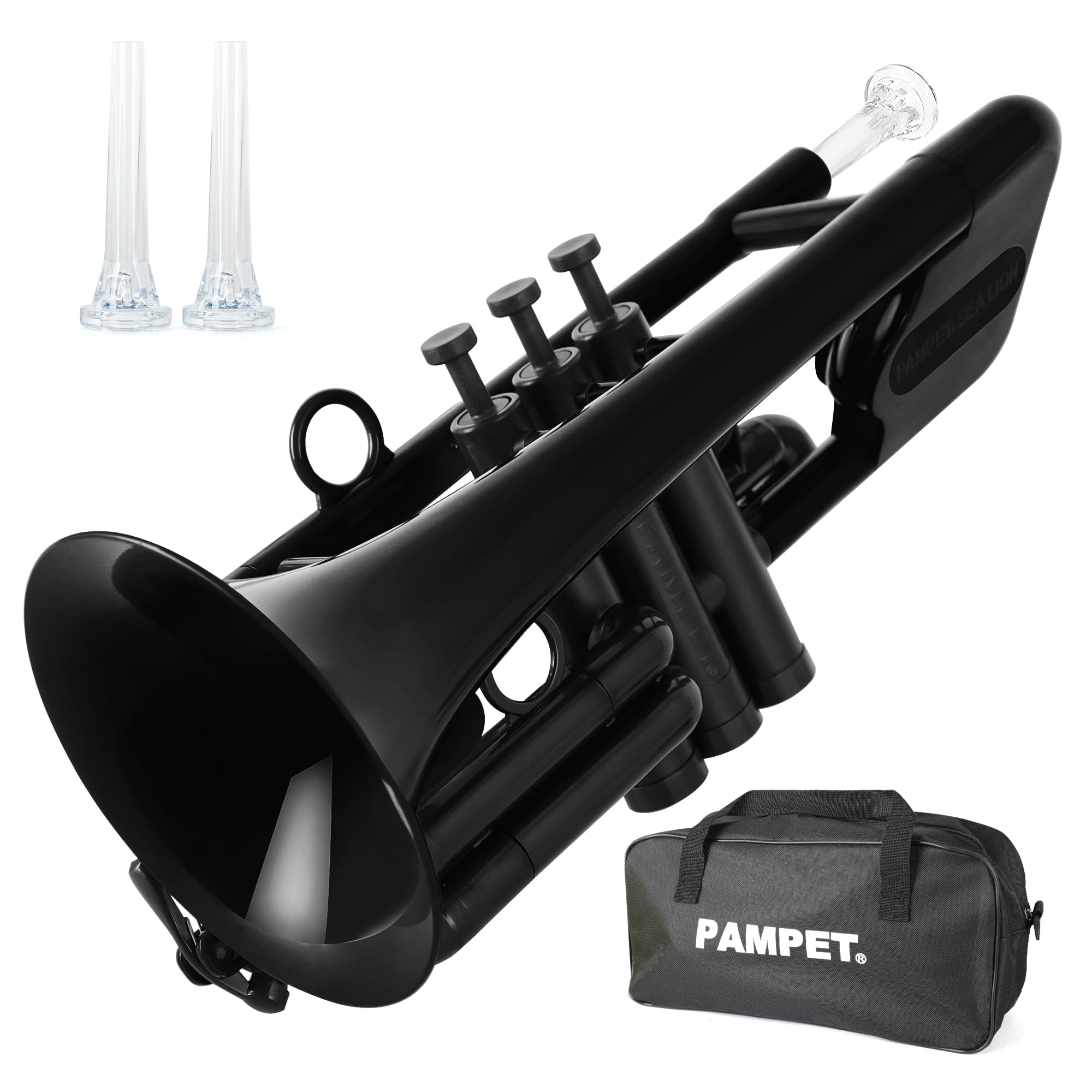 PAMPET SEA LION Professional Plastic Bb Trumpet Standard Trumpets Trumpet Set for Student Beginner Bb Trumpet Instrument (Black)