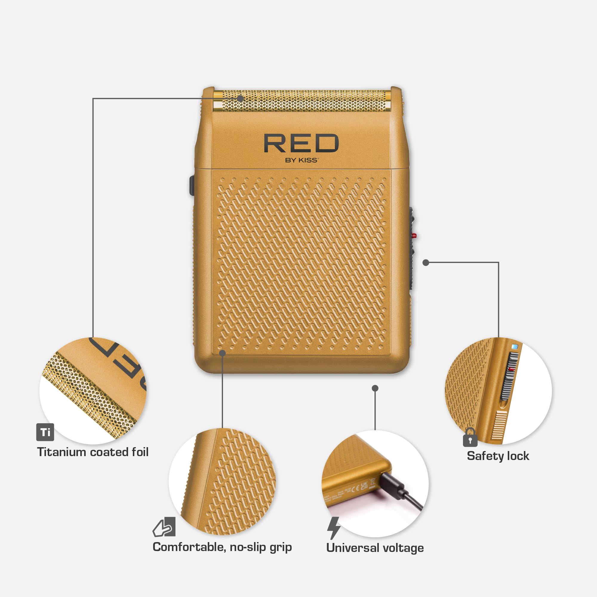 Red By Kiss Cordless Mini Shaver For Men, Compact High Precision, Quick Usb C Charging, Non Slip Grip, Long Lasting Battery, Tra