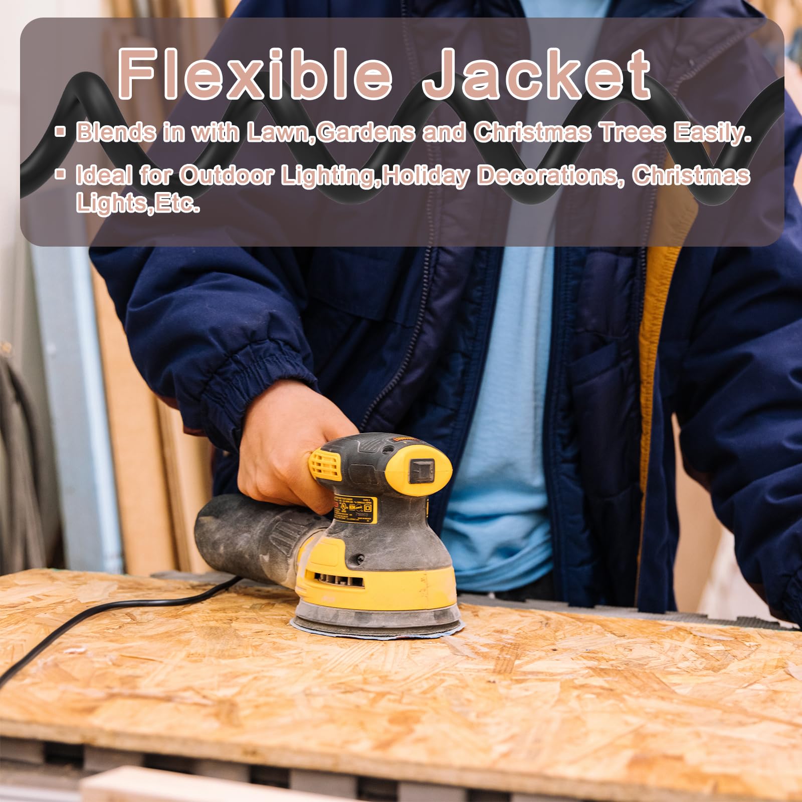 Greenprosper 75 Ft Indoor Outdoor Black Extension Cord, 16 Gauge Waterproof Electrical Power Cable, 16/3 Sjtw 3 Prong Grounded P