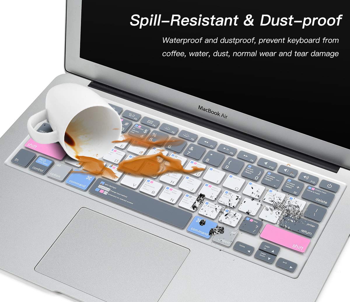 Casebuy Premium Mac Os Shortcut Keyboard Cover For Macbook Air 13 Inch 2010 2017 Model A1466 A1369 & 2015 Or Older Version Macbo