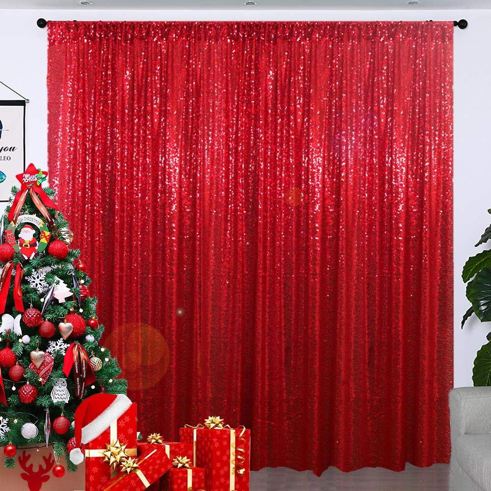 Partisout Sequin Curtain Backdrop 10Ftx10Ft Sequence Background Party Sparkle 120Inches Long Red Glitter Curtains 10Ft Wedding Photo Shimmer Fabric Backdrops