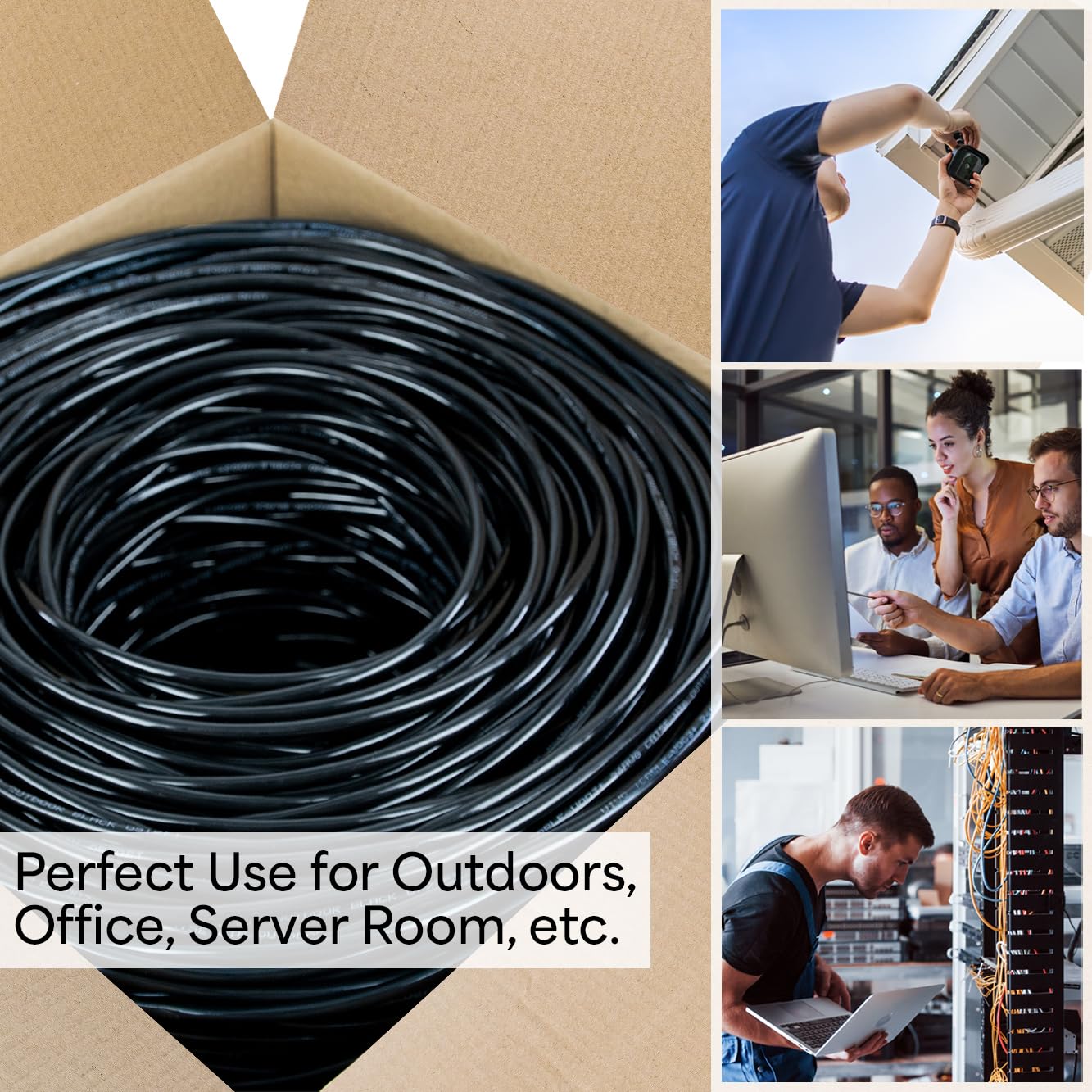 VIVO Black 250ft Bulk Cat5e, CCA Ethernet Cable, UTP Pull Box, Cat 5e Wire, Waterproof, Outdoor, Direct Burial CABLE V018