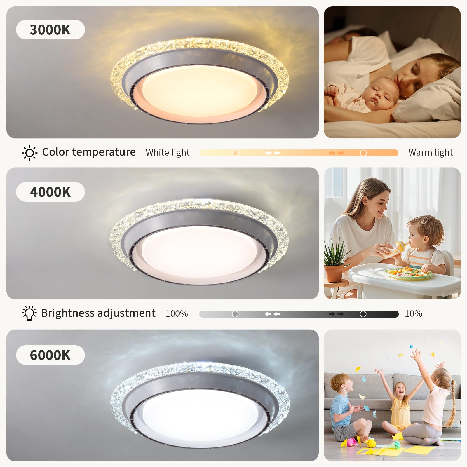 Ahawill 19.29 Bladeless Ceiling Fan With Light,Modern Crystal Ceiling Fan With Remote Control,Enclosed Flush Mount Fandelier,6