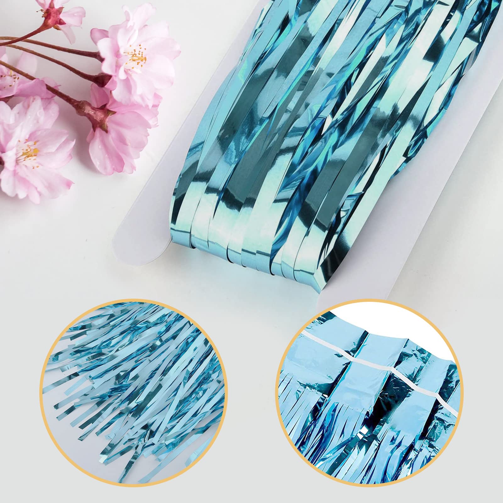 10 Pack Blue Backdrop Curtain 3.2Ft X 8.2Ft Metallic Tinsel Foil Fringe Curtains Photo Booth Background For Birthday Party Decor