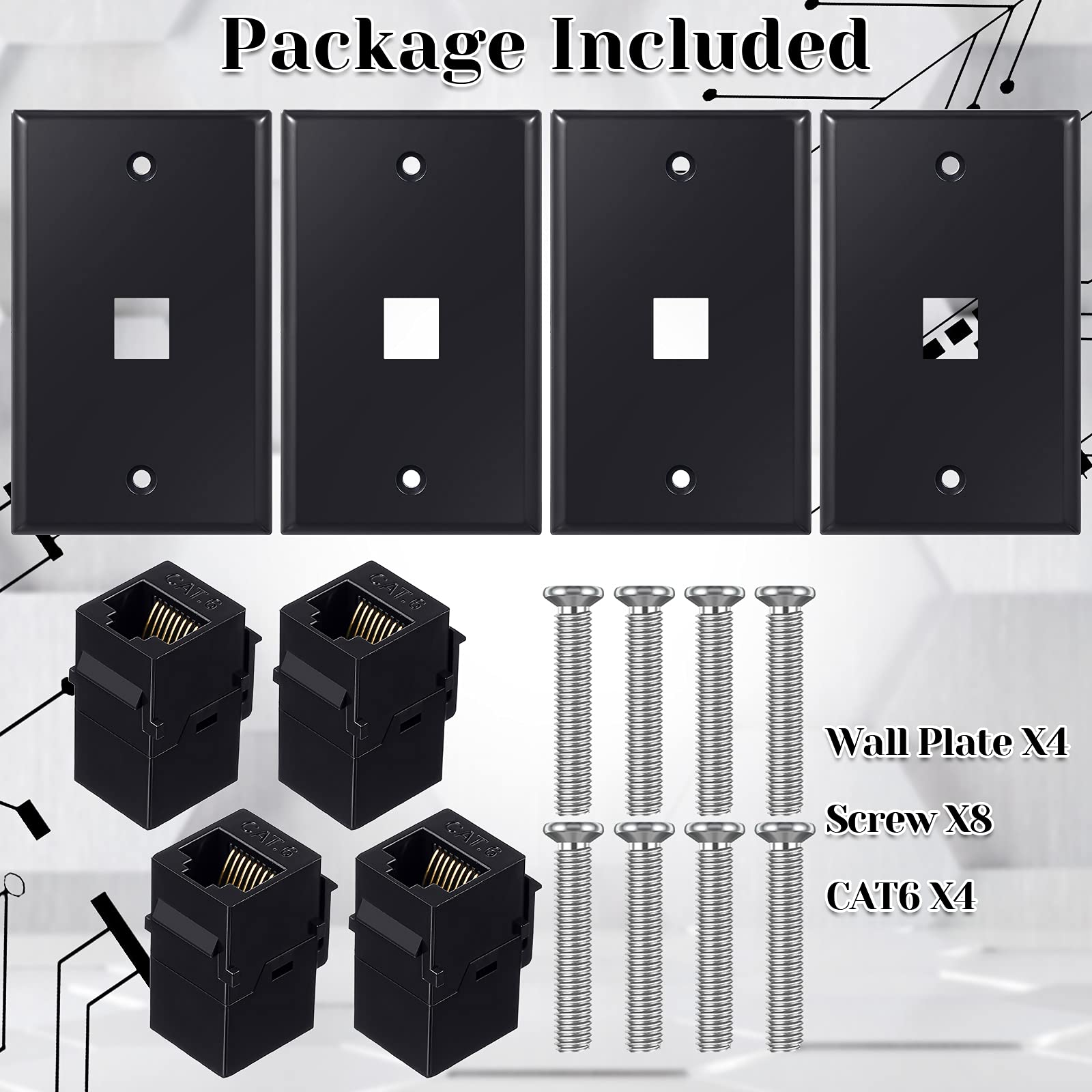 4 Pack Ethernet Wall Plate With Single Port, Rj45 Cat6 Female To Female Jack Inline Coupler Plates Ethernet Cable Faceplates (Bl