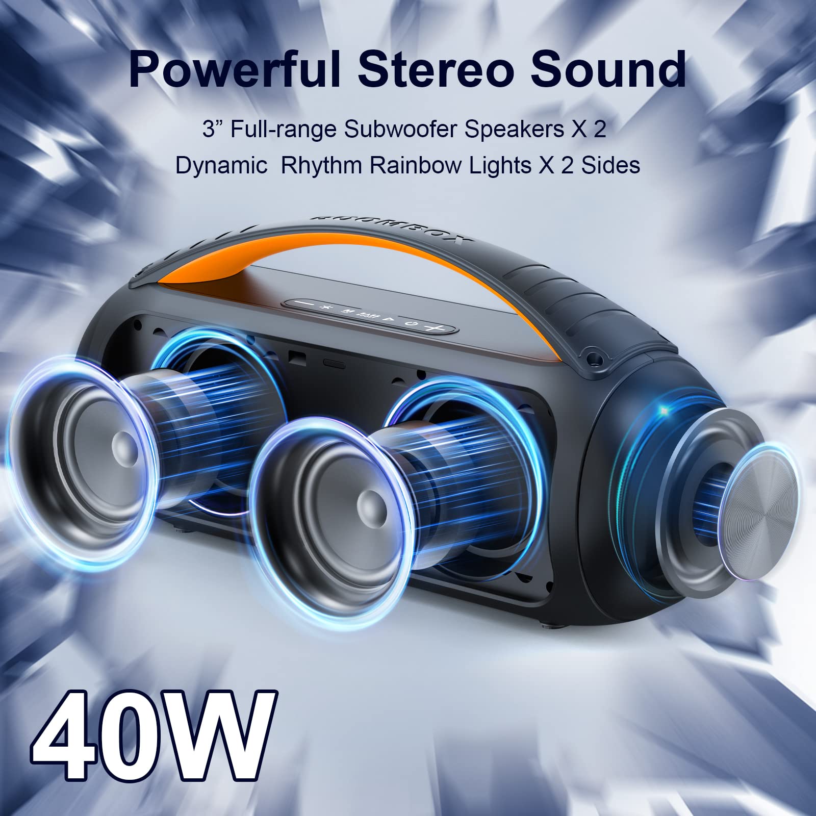 Portable Bluetooth Speaker, Loud Boombox Speaker With Subwoofer, Powerful Deep Bass Stereo Sound, Ip65 Waterproof, Wireless Outd