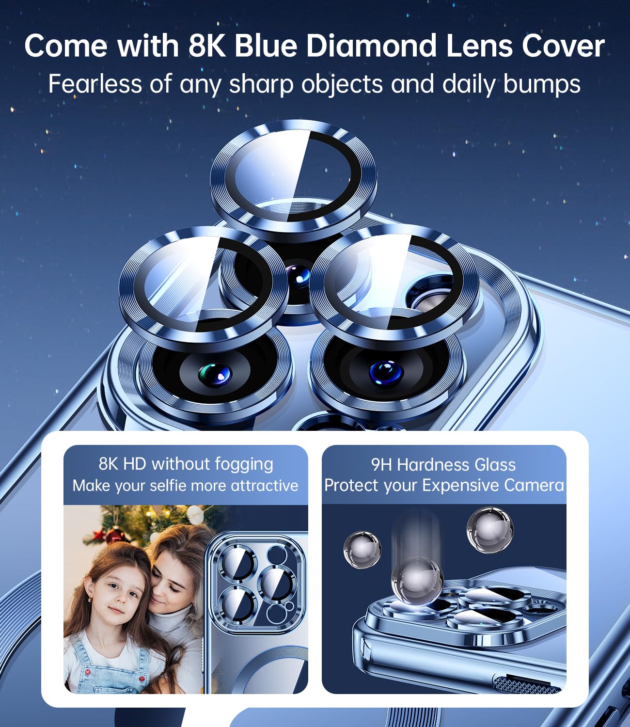 Jueshituo Magnetic Blue Titanium For Iphone 15 Pro Case With Full Camera Protection [No.1 Strong N56 Magnets] [Military Grade Dr