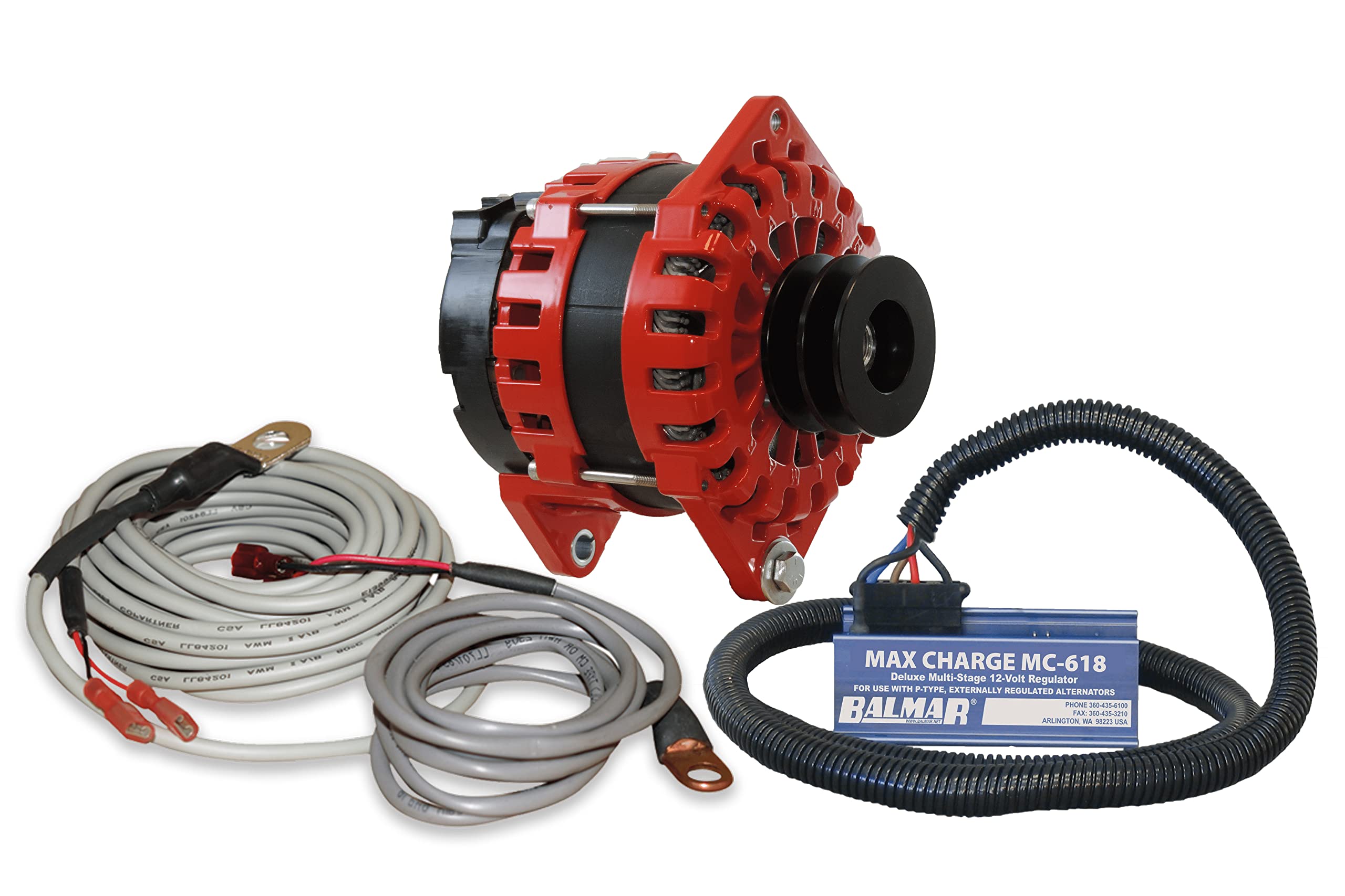 Balmar Alternator 250 Amp Kit 12V 3.15'' Dual Foot Saddle Dual Vee Pulley Regulator &Amp; Temp Sensor,WBAUVB0B5ZZ36S5
