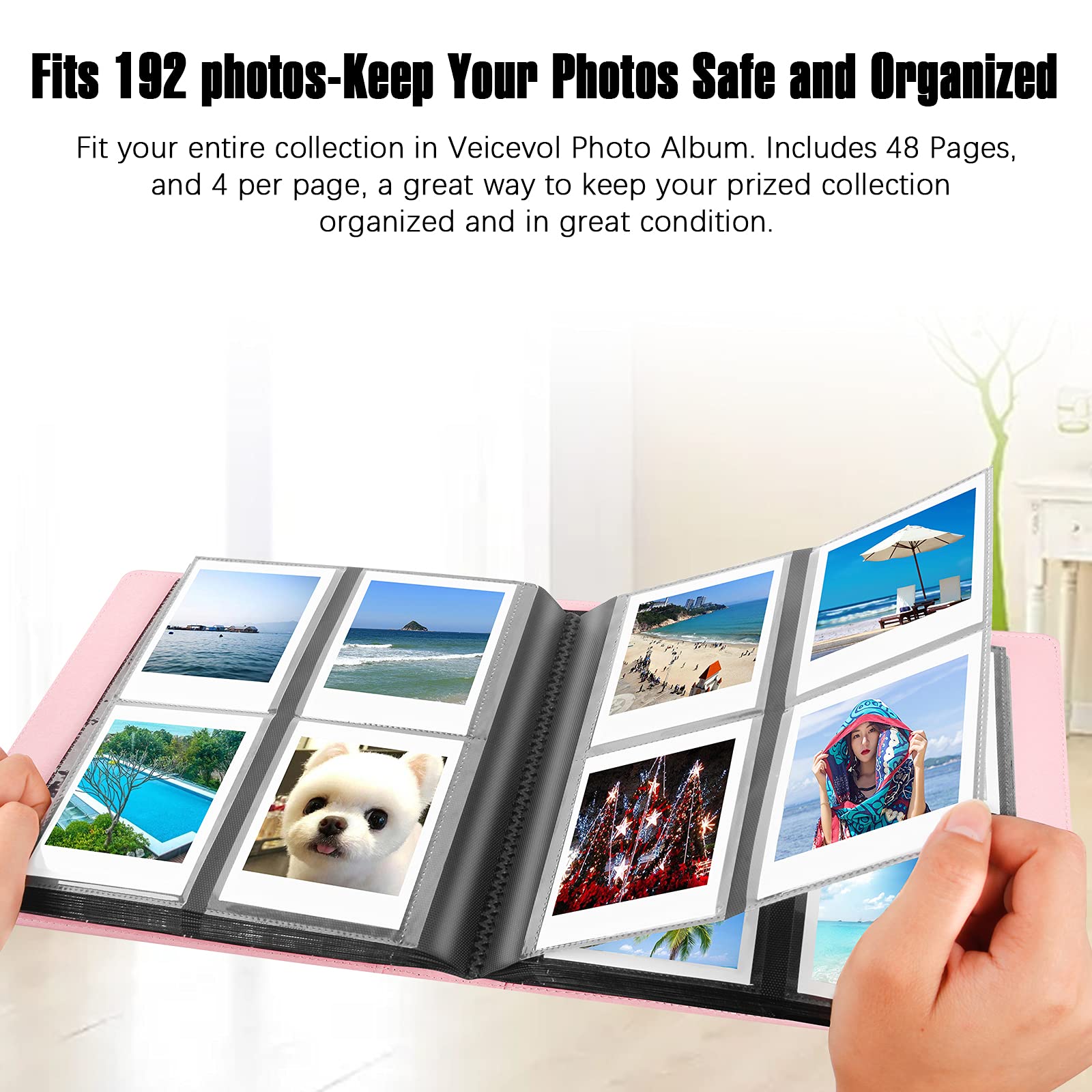 192 Pockets Photo Album For Fujifilm Instax Wide 300 Camera, Polaroid 600 I Type Film Album, Extra Large Picture Albums For Polaroid Now Onestep2 Onestep+ Instant Camera, Pop Lab Print Camera (Pink)