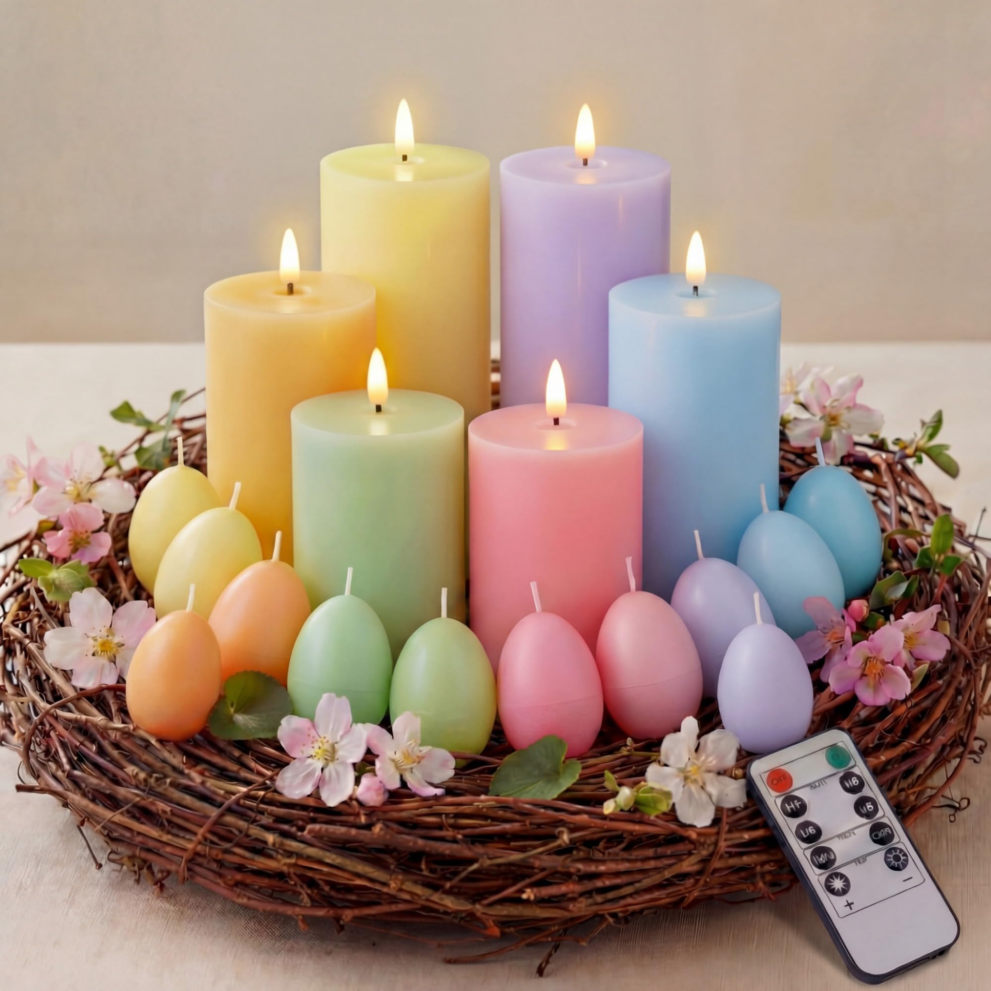 VIHOSE 18 Pcs Easter Candles Set Include LED Flameless Pillar Pastel Tealights and Colored Egg Votive Candles for Easter Party H