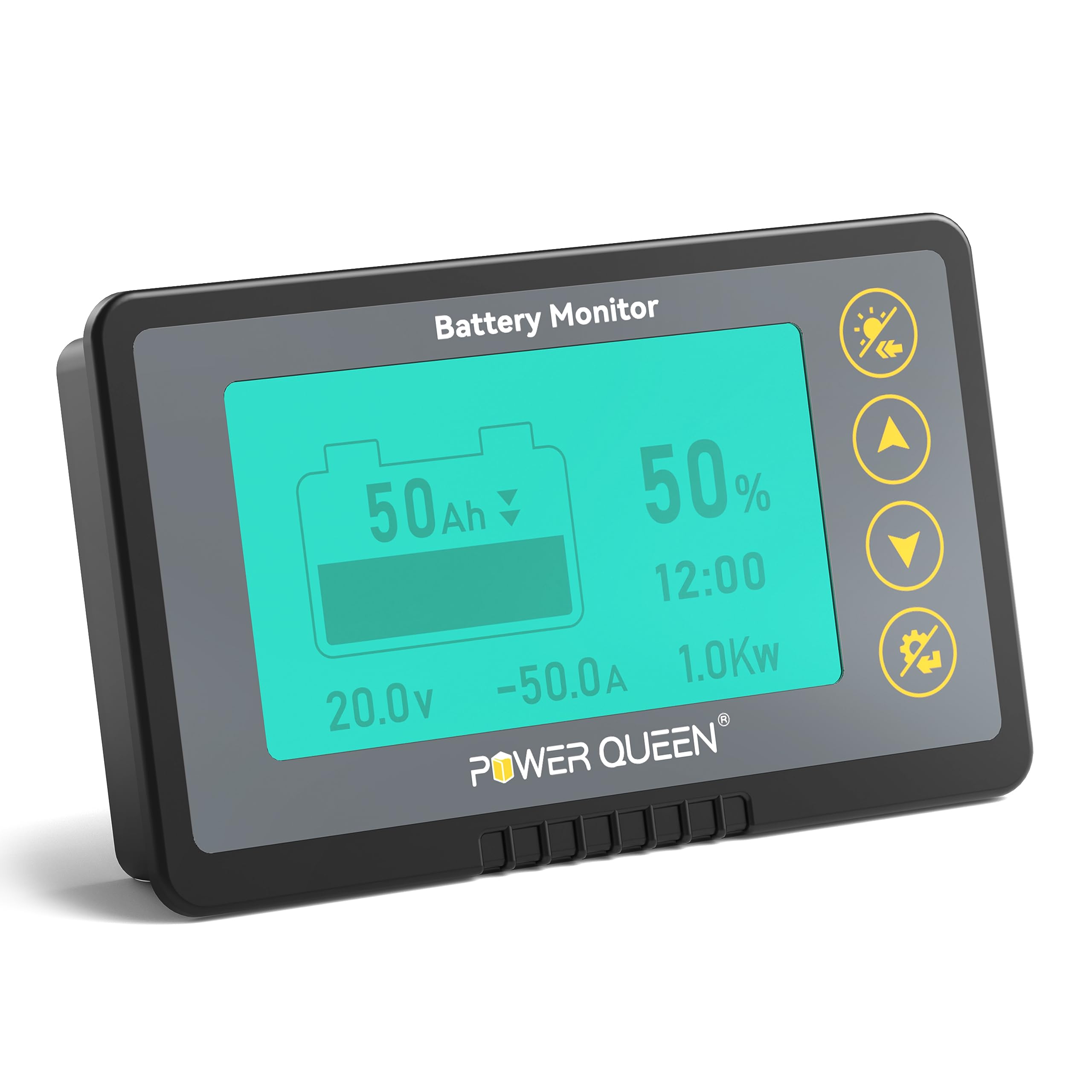Power Queen 500A Battery Monitor With Shunt | Programmable Alarm | 8V 120V Voltage Range | Lcd Display | 20Ft Shielded Wire | Co