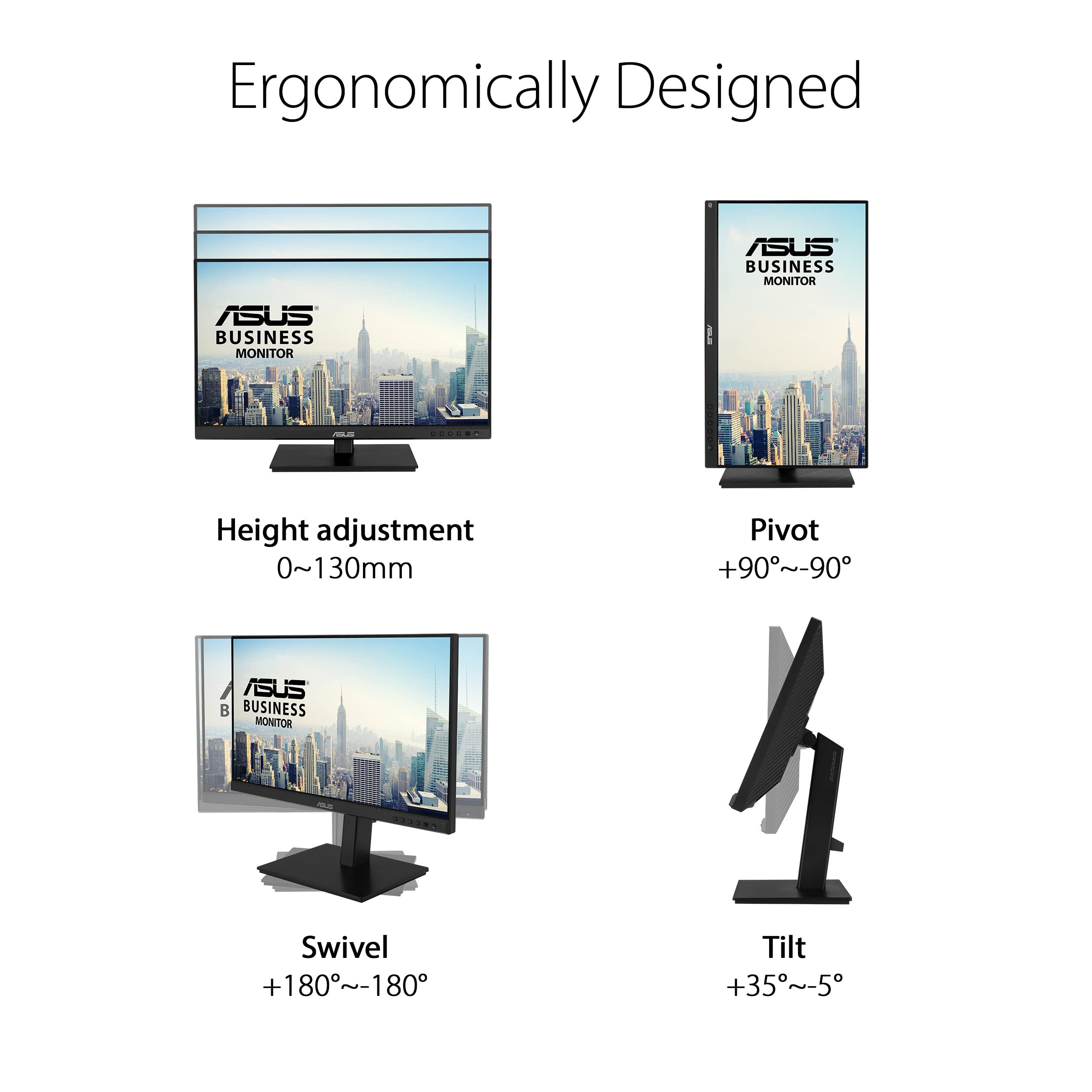 Asus 24 1080P Multi-Touch Monitor (Be24Ecsbt) - Full Hd, Ips, 10-Point Touch, Ips, Eye Care, Usb-C With Power Delivery, Hdmi, Di