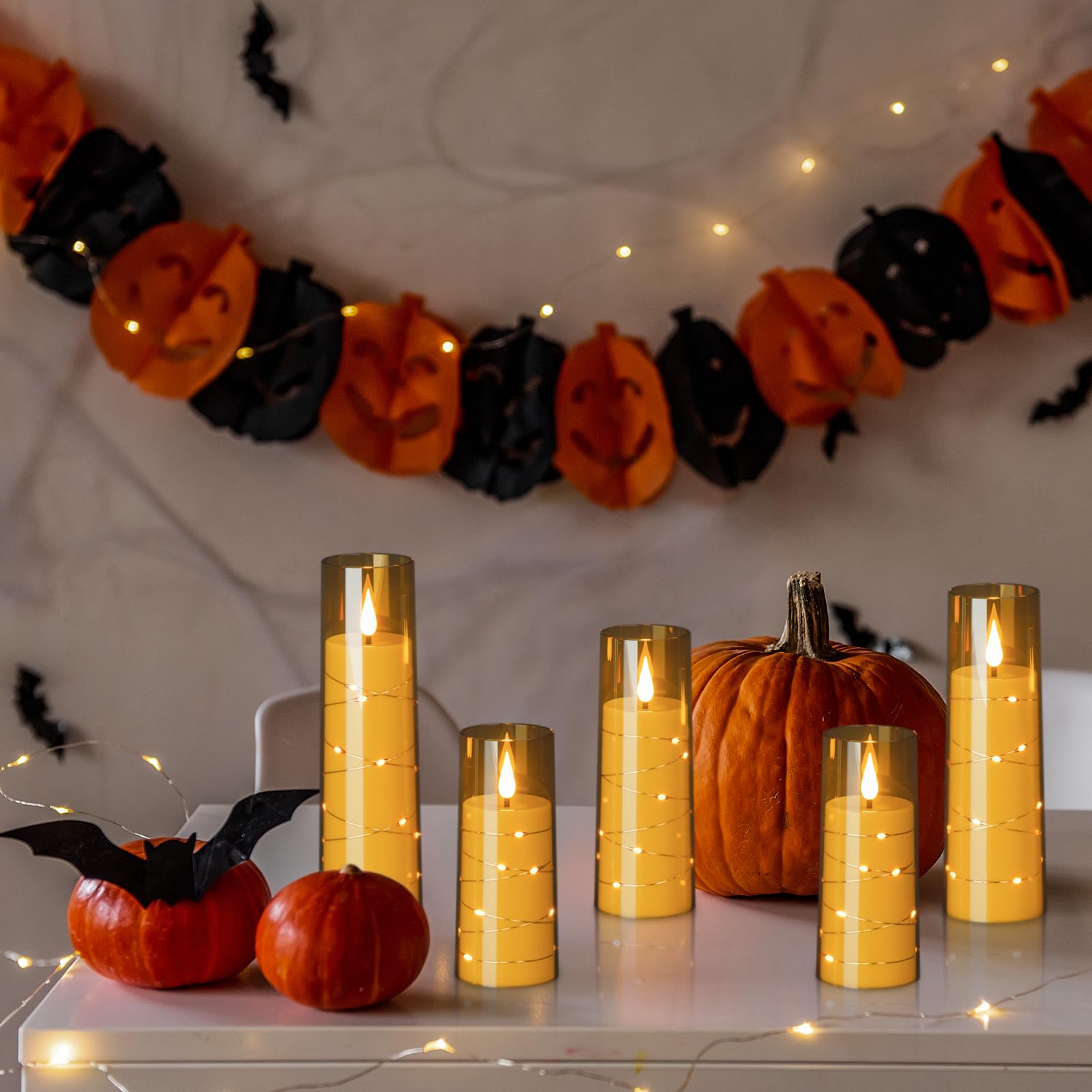 Genswin Flickering Flameless Candles With 3 Remote Timer, 9 Pack Battery Operated Candles With Embedded Star String, Gold Led Ba