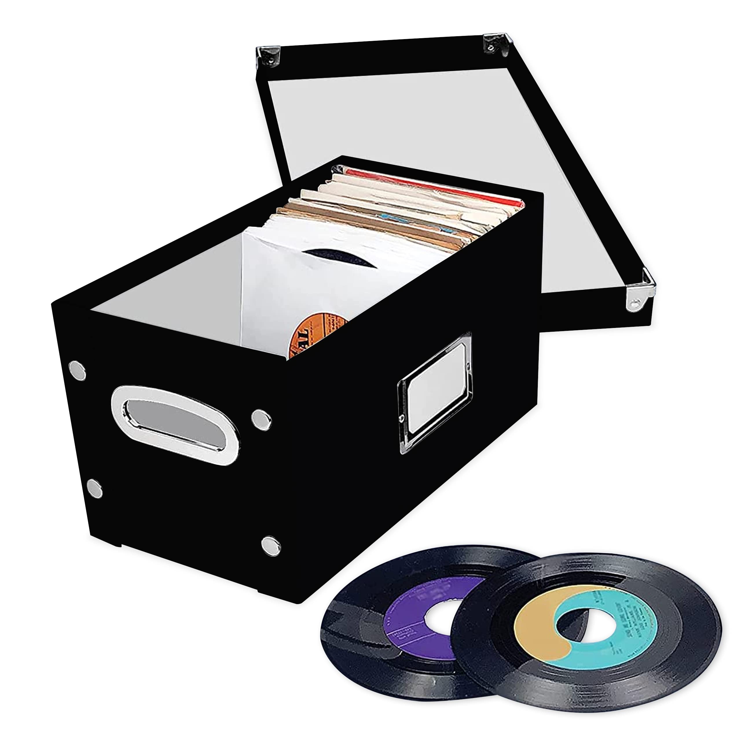 Snap N Store Vinyl Record Storage Box   7''/45 Rpm   2 Pack  Crate Holds Up To 75 Vinyl Albums   Black