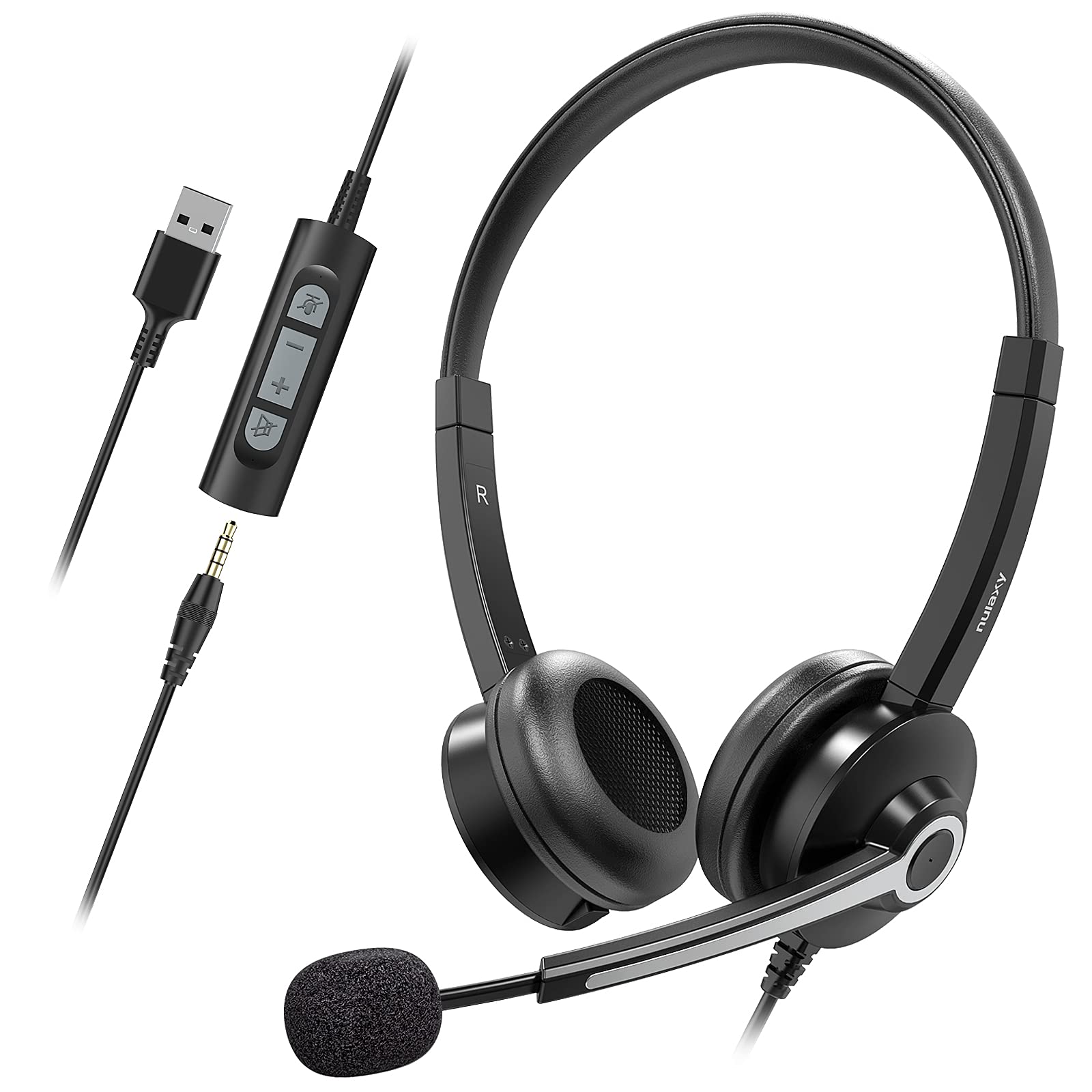 Nulaxy Computer Headset with Microphone, Wired USB Headset for Laptop PC, 3.5mm Jack Inline Control Headphone with Noise Cancell